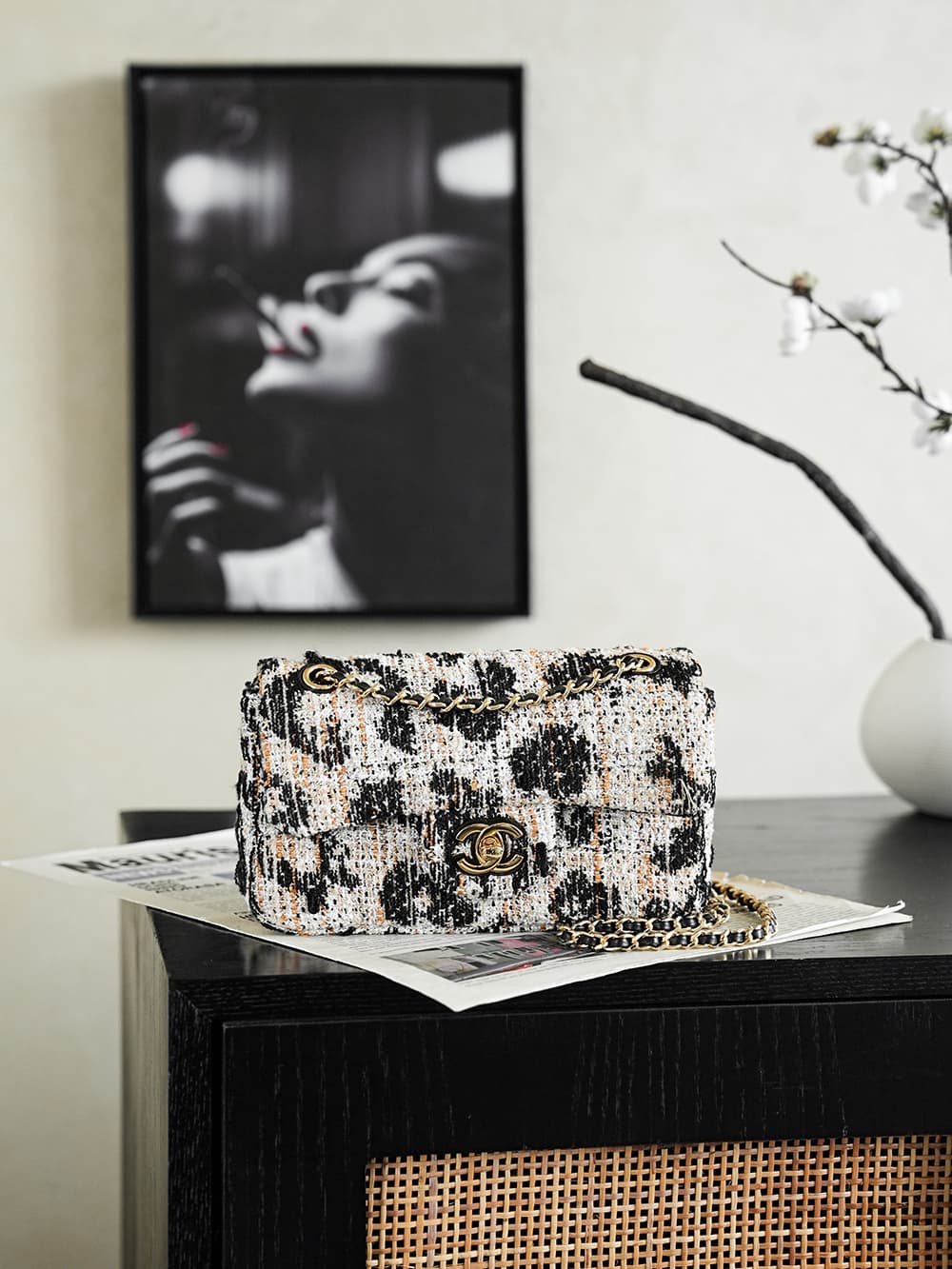 Chanel Maxi Flap bag Leopard Print Tweed & Gold-Tone Metal AS6627 A