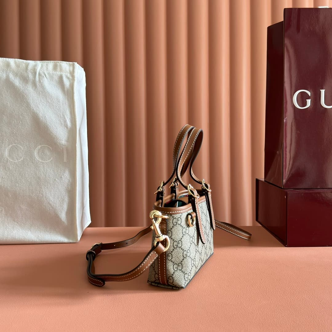 Gucci GG Emblem mini bag beige and brown GG fabric 855491 High