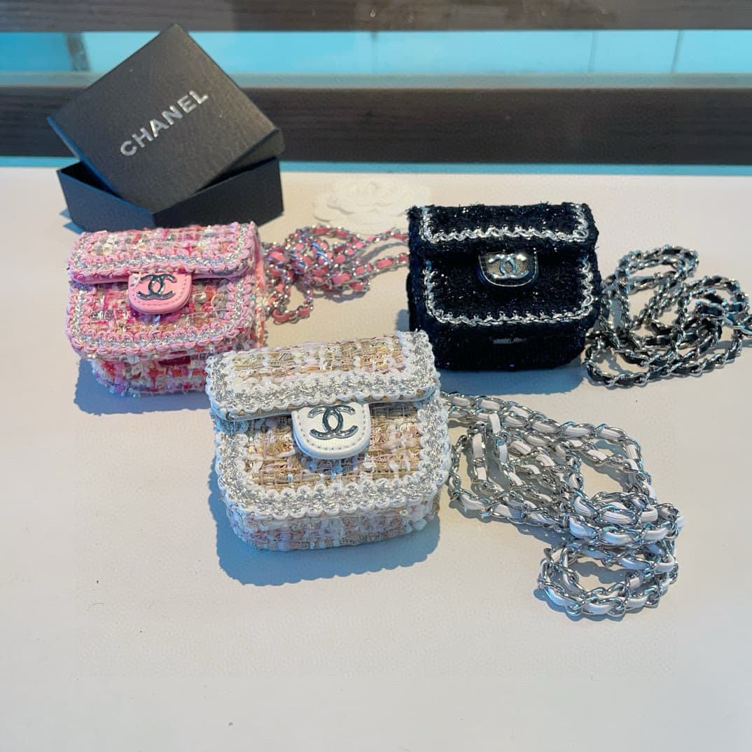 Chanel tweed interwoven chain AirPods cases
