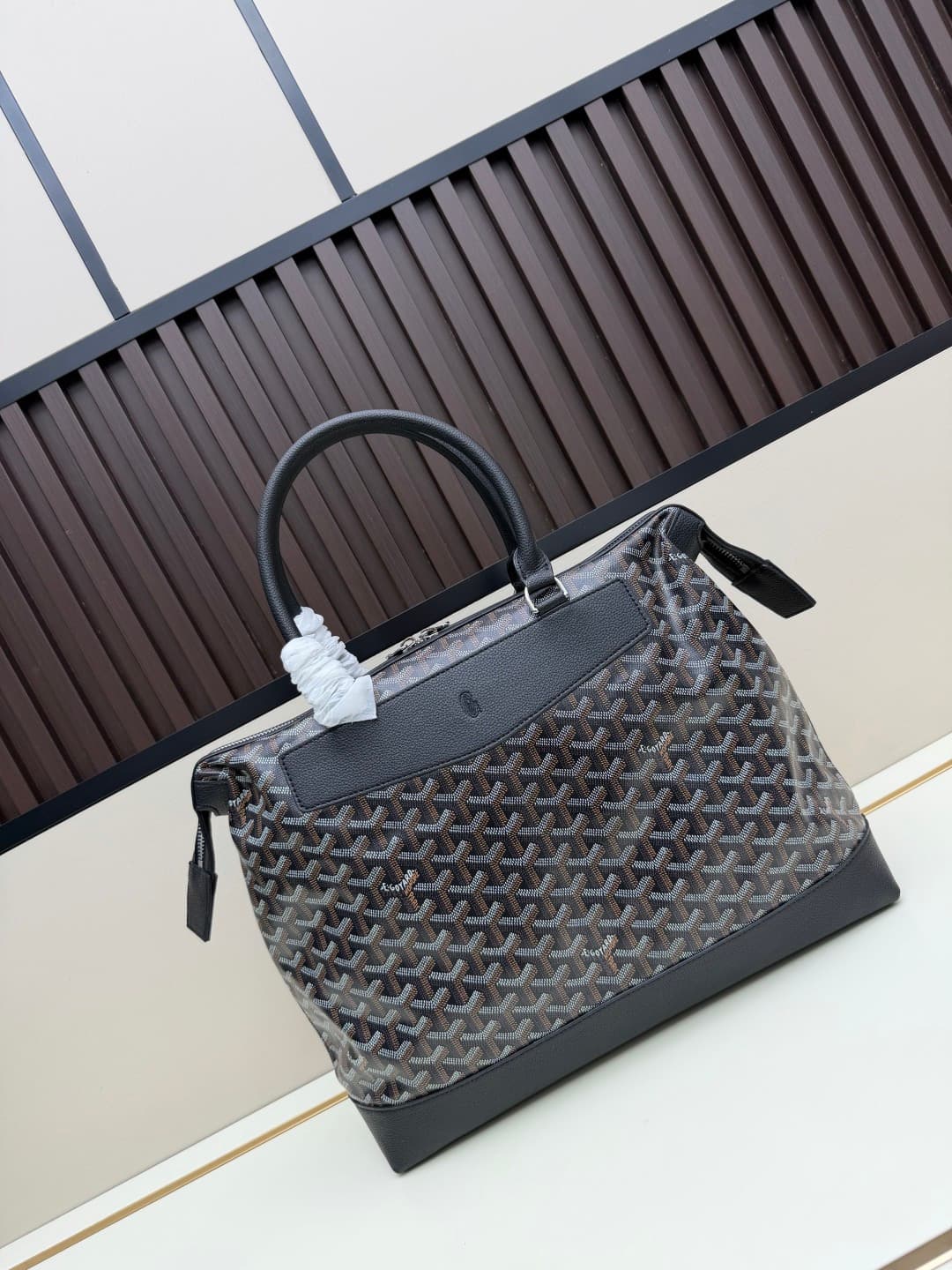 Goyard Cisalpin Document Case Black Chevron Print Coated Canvas Mid