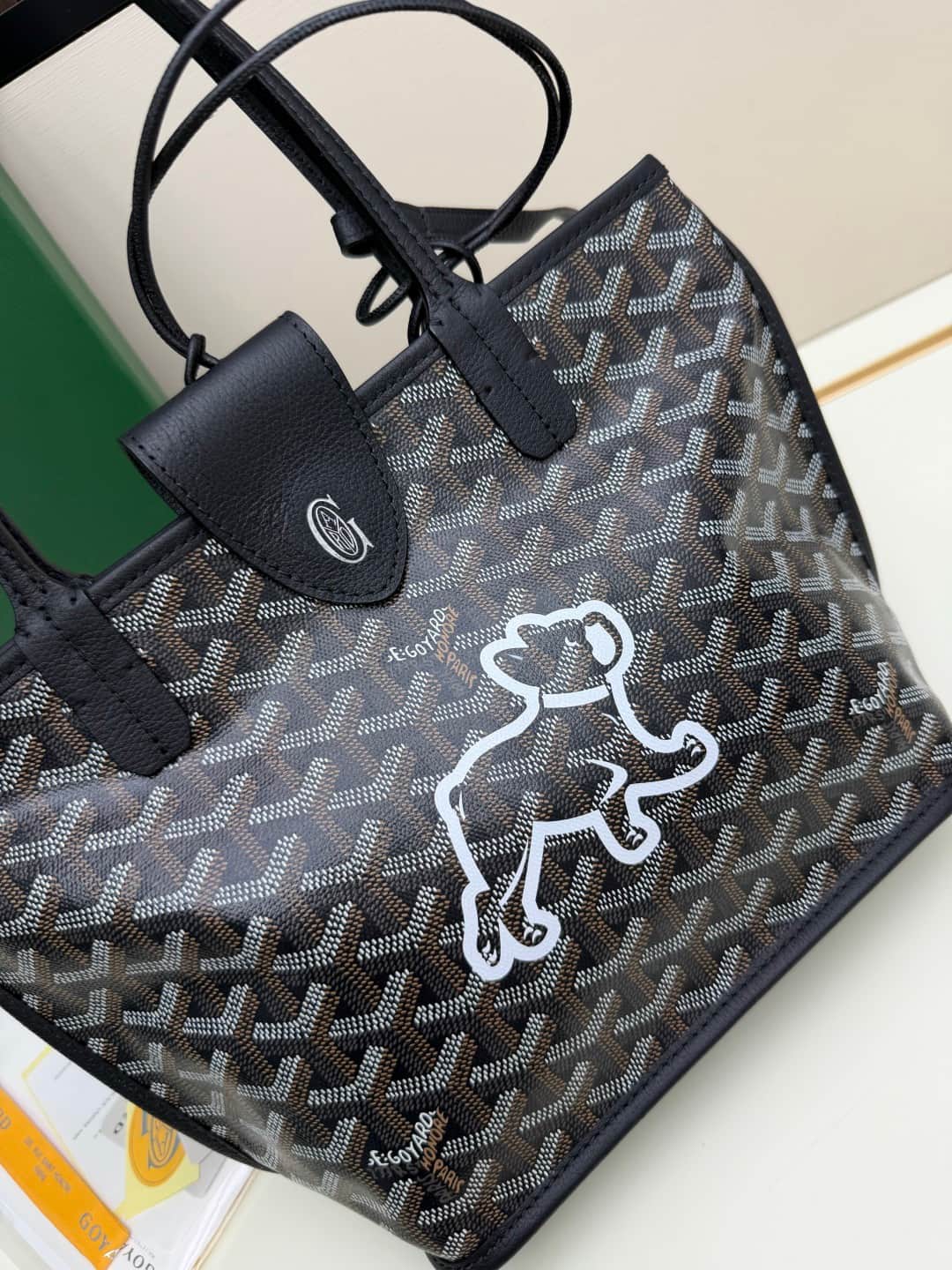 Goyard Mini Anjou Tote Goyardine Canvas with White Painted Mascot Black High