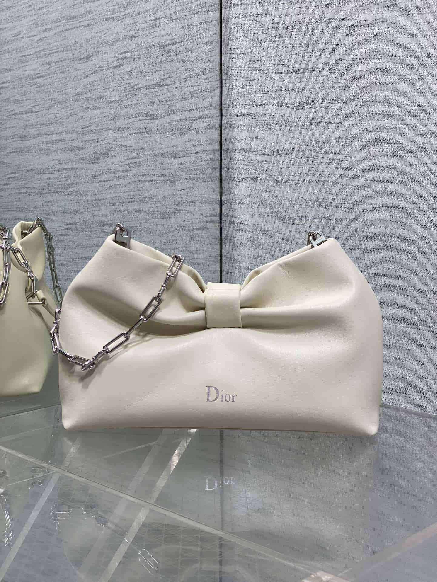 Small Dior Bow Bag Latte Leather High