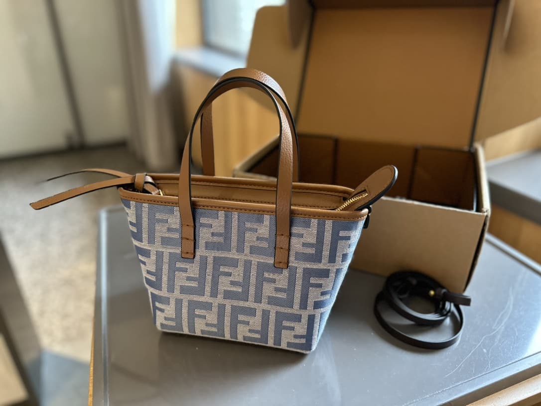 Fendi Mini Roll FF blue jacquard bag