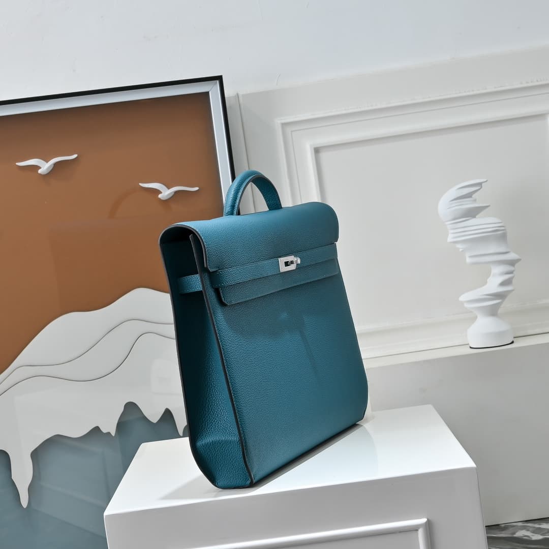 Hermes Kelly depeches Togo 36 briefcase In Blue CalfskIn WAX High