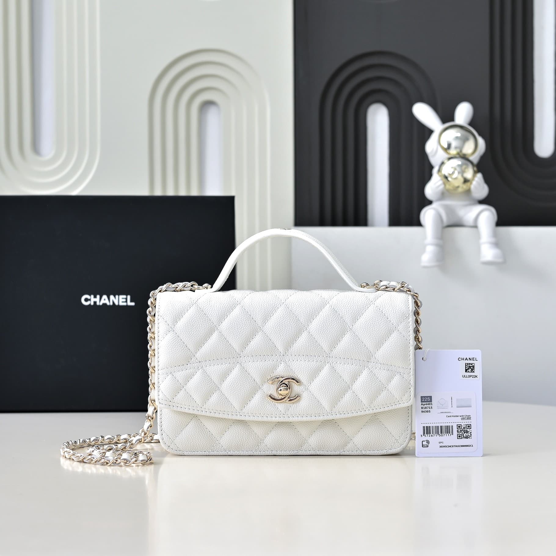 Chanel Wallet on Chain Grained Calfskin & Gold-Tone Metal White AP4401 A