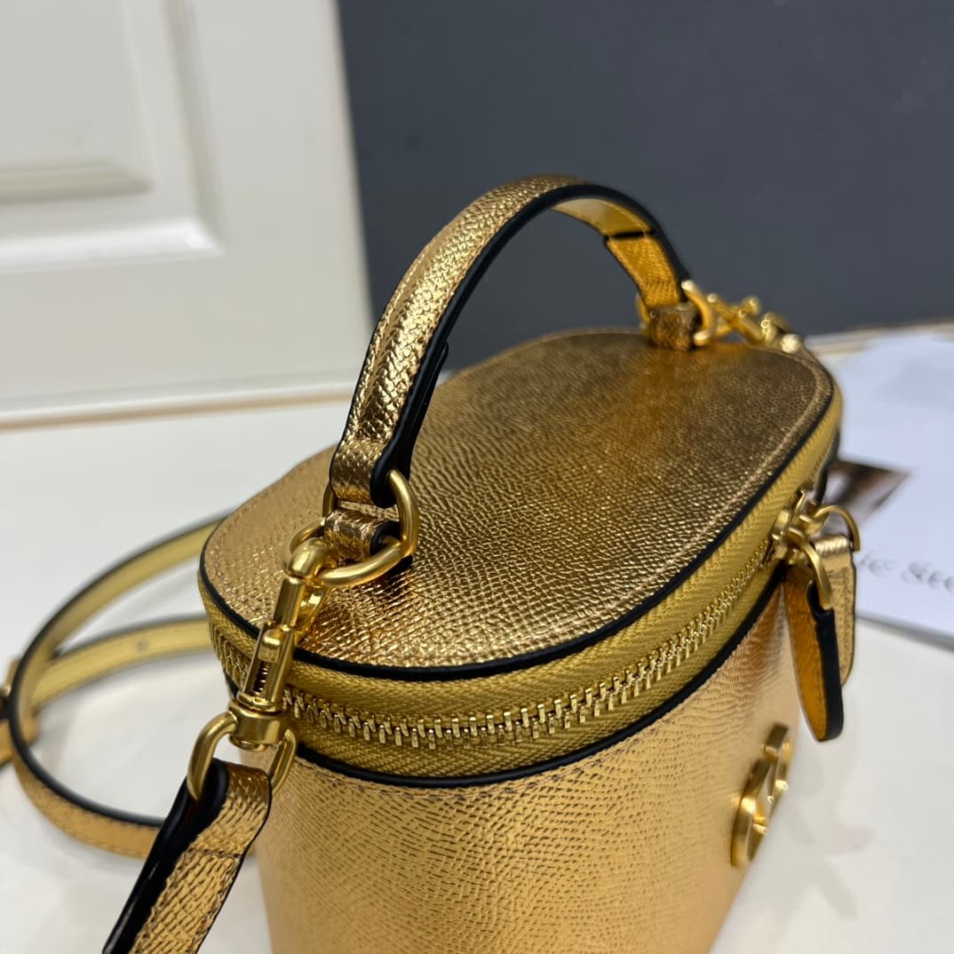 Valentino Garavani VLogo Signature Mini Vanity Bag in Gold Calfskin Mid