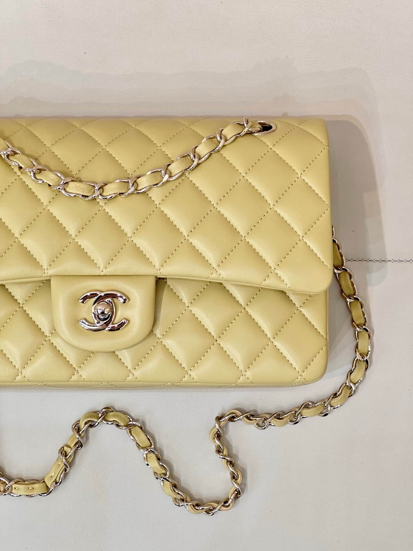 Chanel Medium CLASSIC HANDBAG Lambskin Gold-Tone Metal Yellow TOP