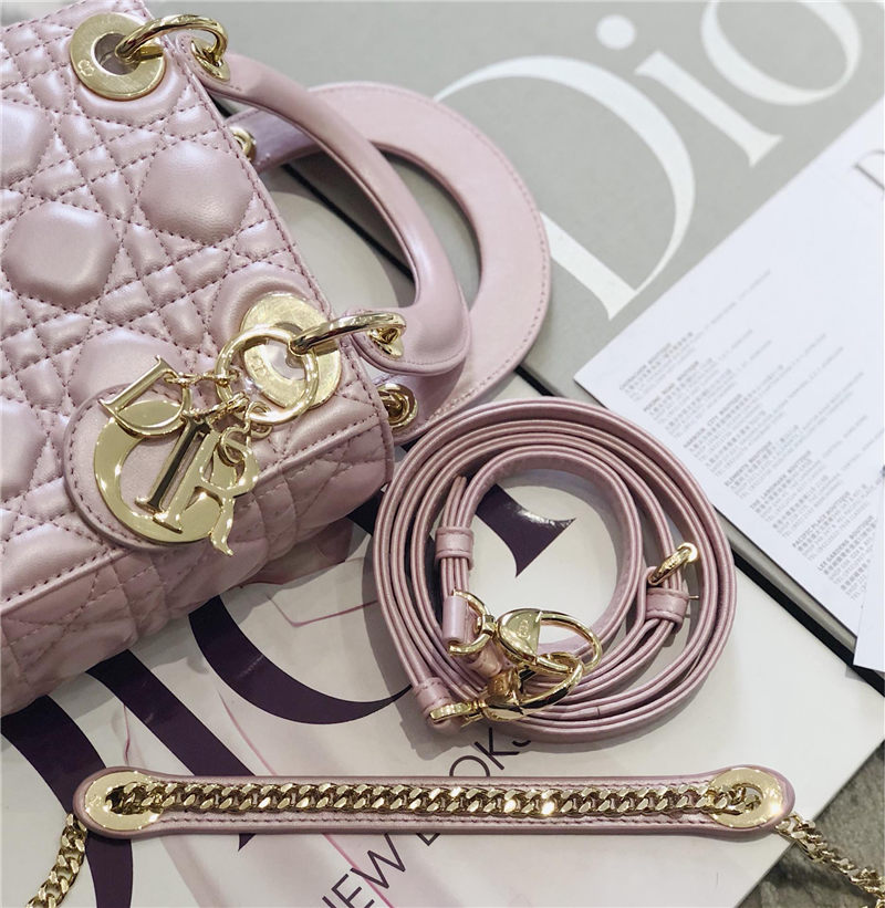 MINI LADY Dior BAG Cannage Lambskin Gold Metal Pink High