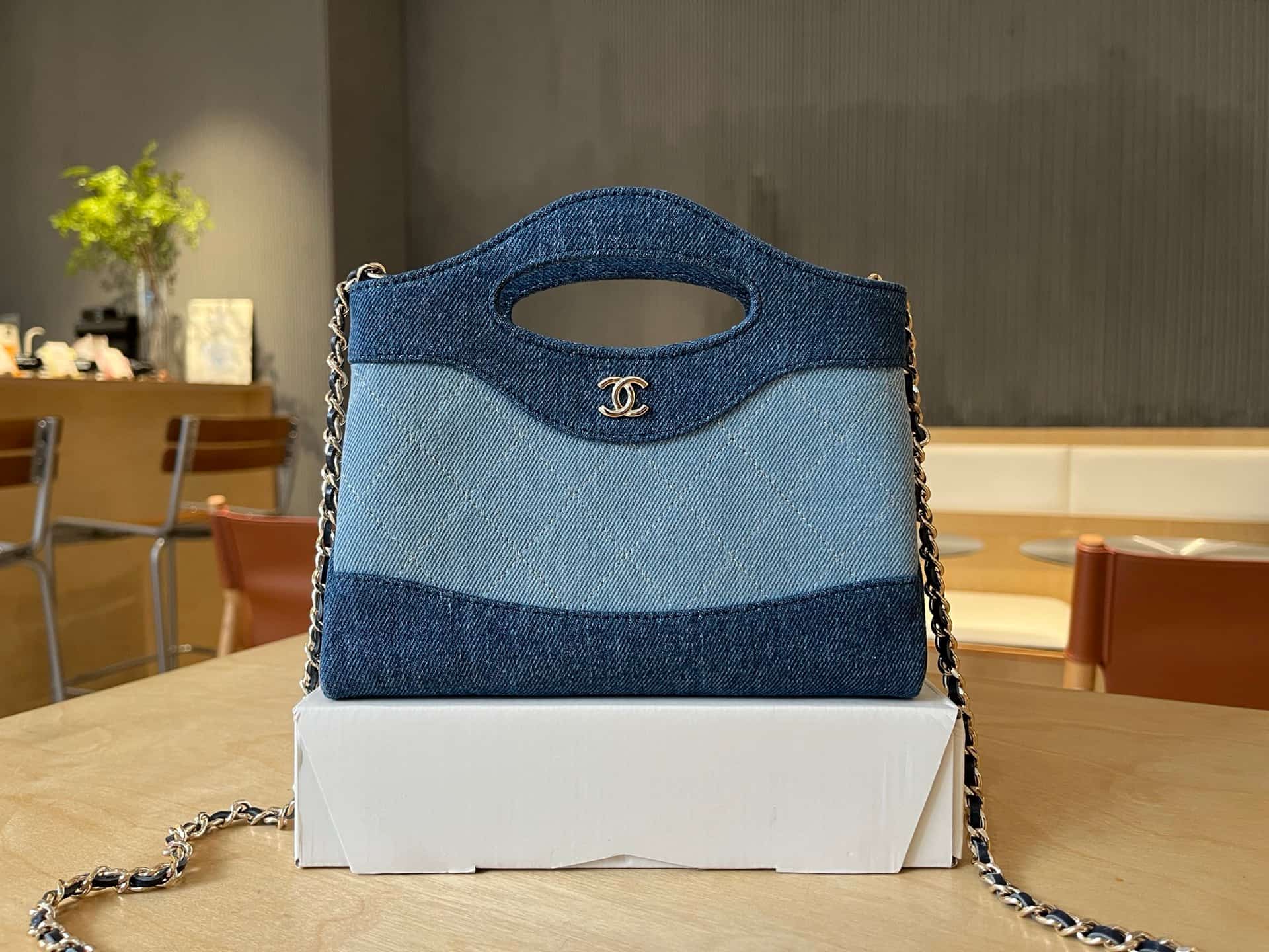 Chanel 31 Mini BAG Washed-Denim& Gold-Tone Metal AP3656 Blue A