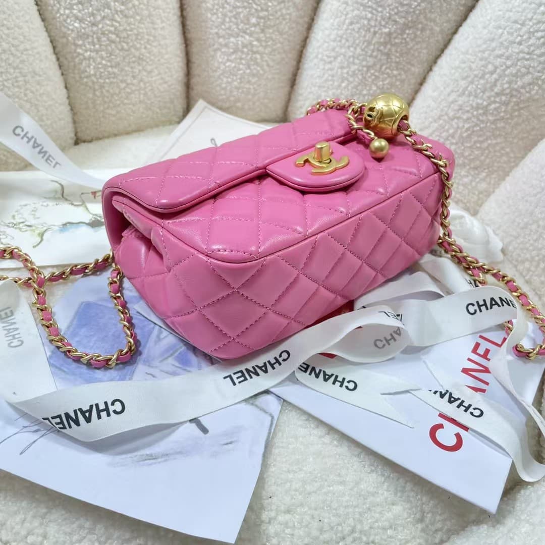 Mini FLAP BAG Lambskin Gold-Metal AS1787 Rose Red A