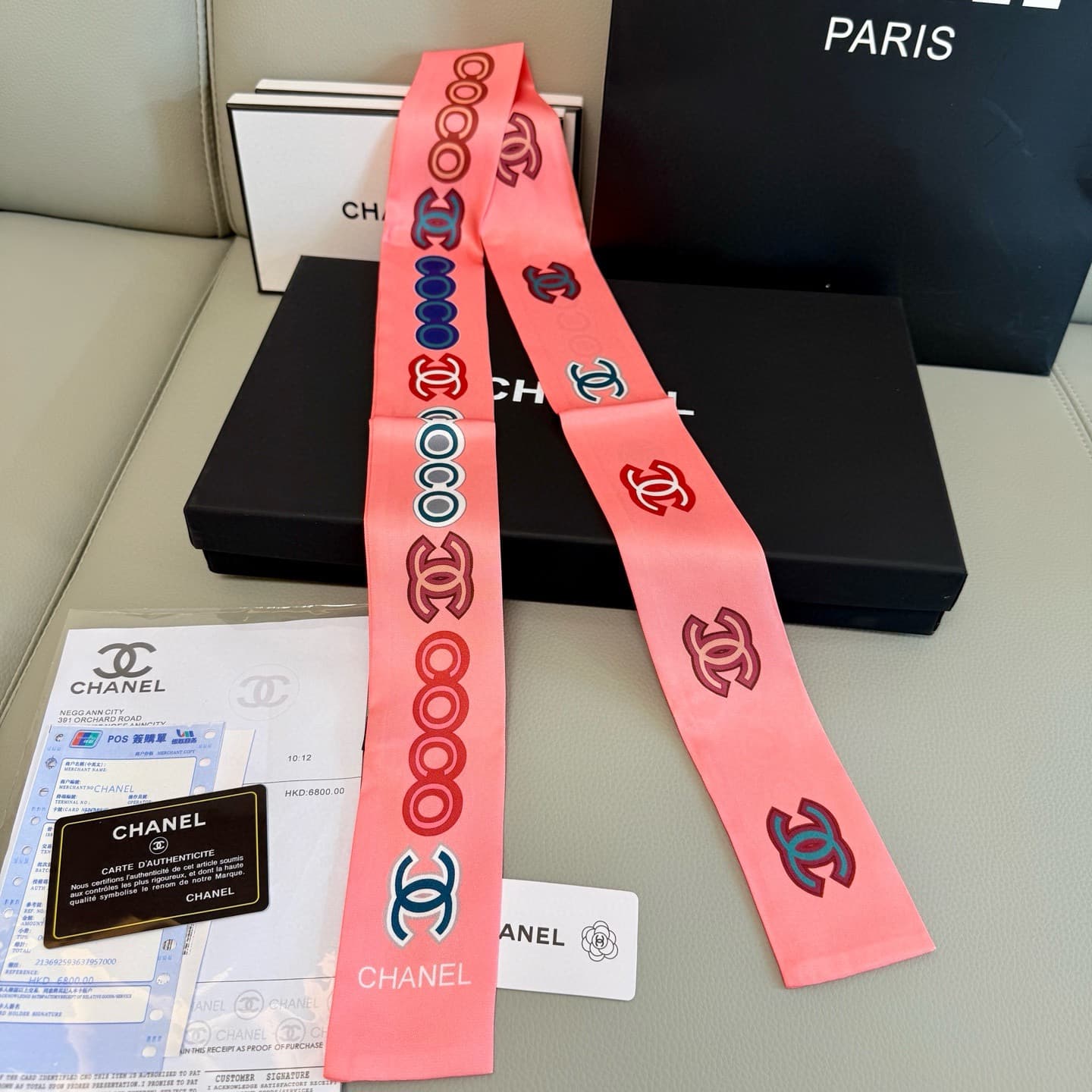 Chanel Black Silk Bandeau Slim Scarf