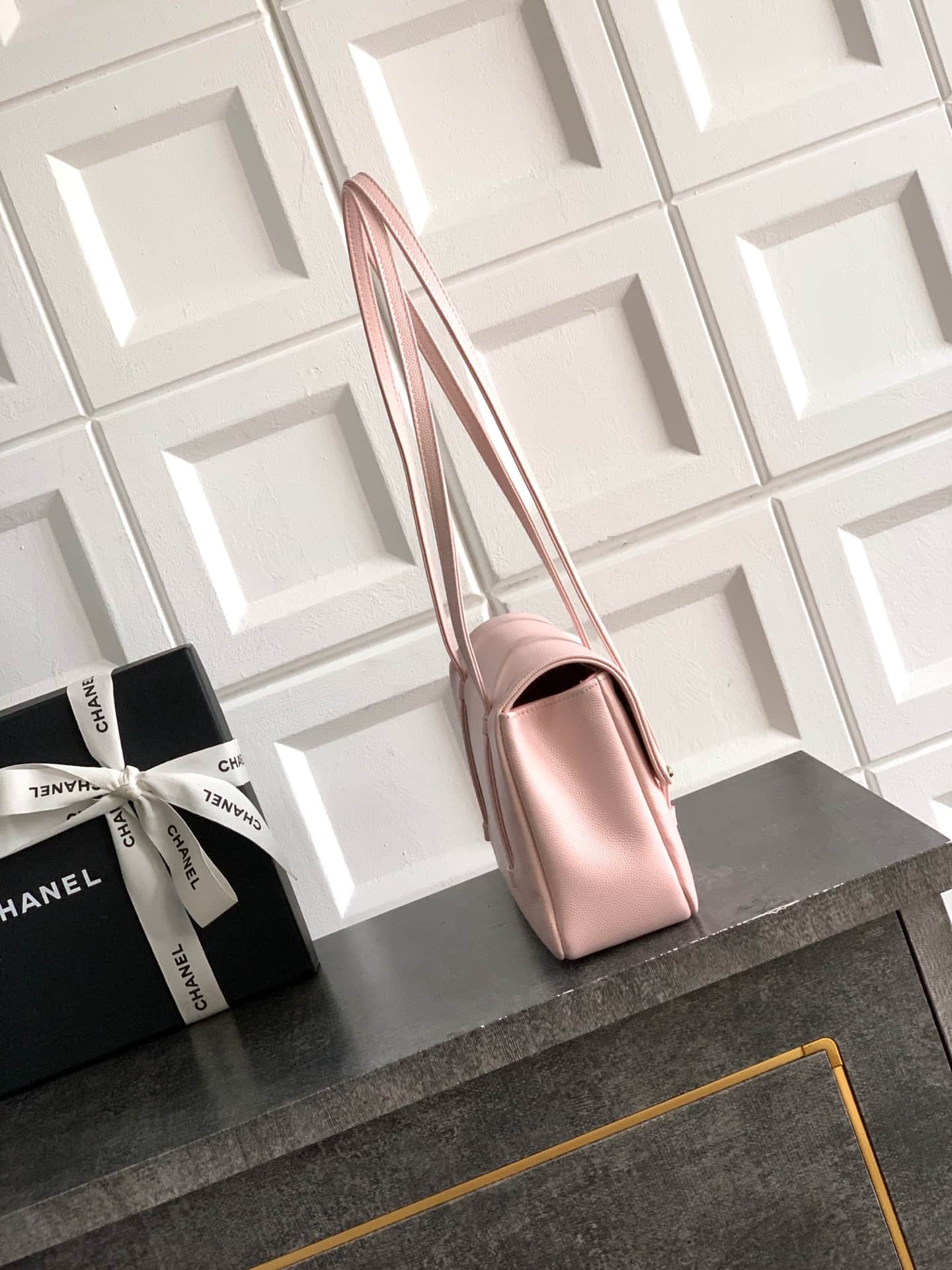Chanel Clutch with Leather Strap Grained Shiny Calfskin & Gold-Tone Metal Pink  5809 High