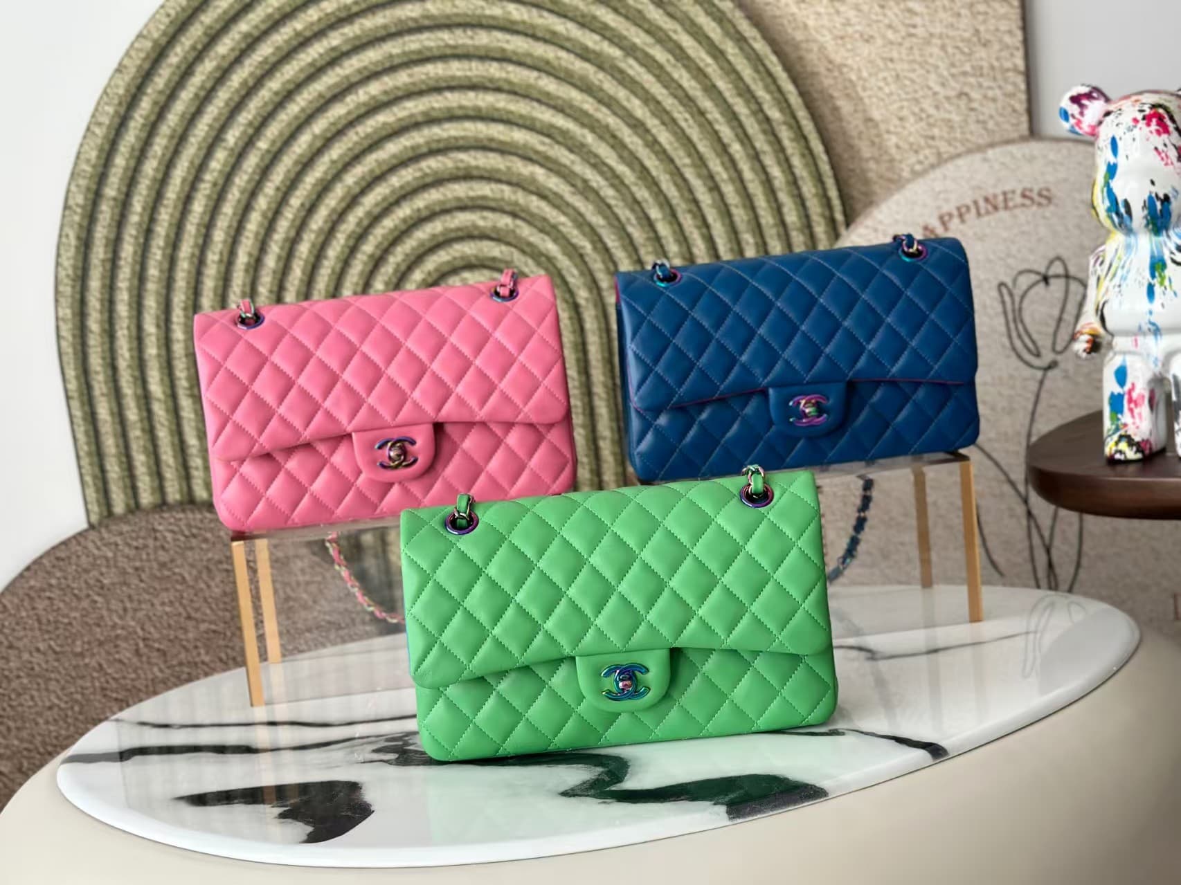 Chanel Medium Classic Flap bag Lambskin &vibrant iridescent rainbow hardware A