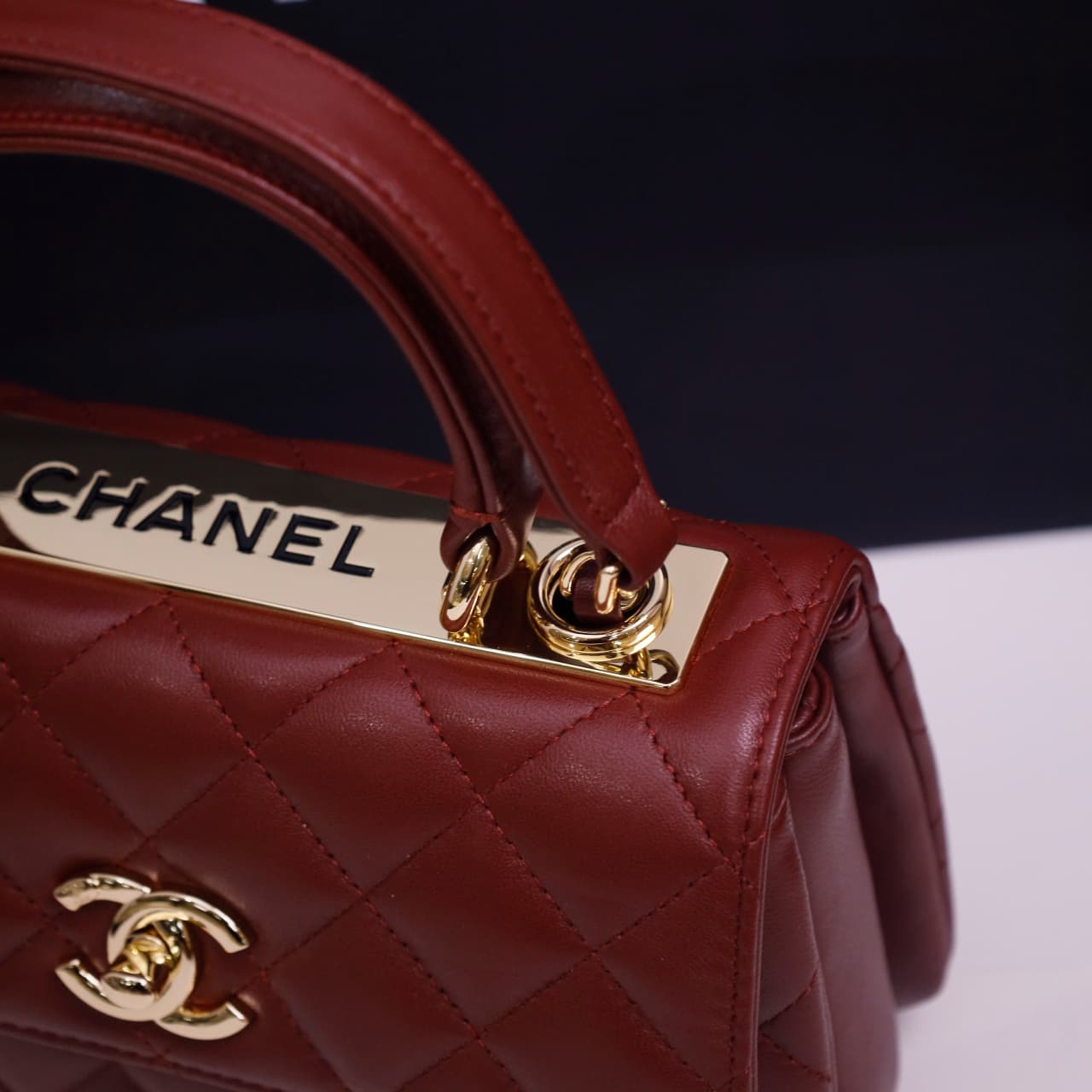 Chanel MINI FLAP BAG WITH TOP HANDLE AS4654 Lambskin &Gold-Tone Metal Brown A