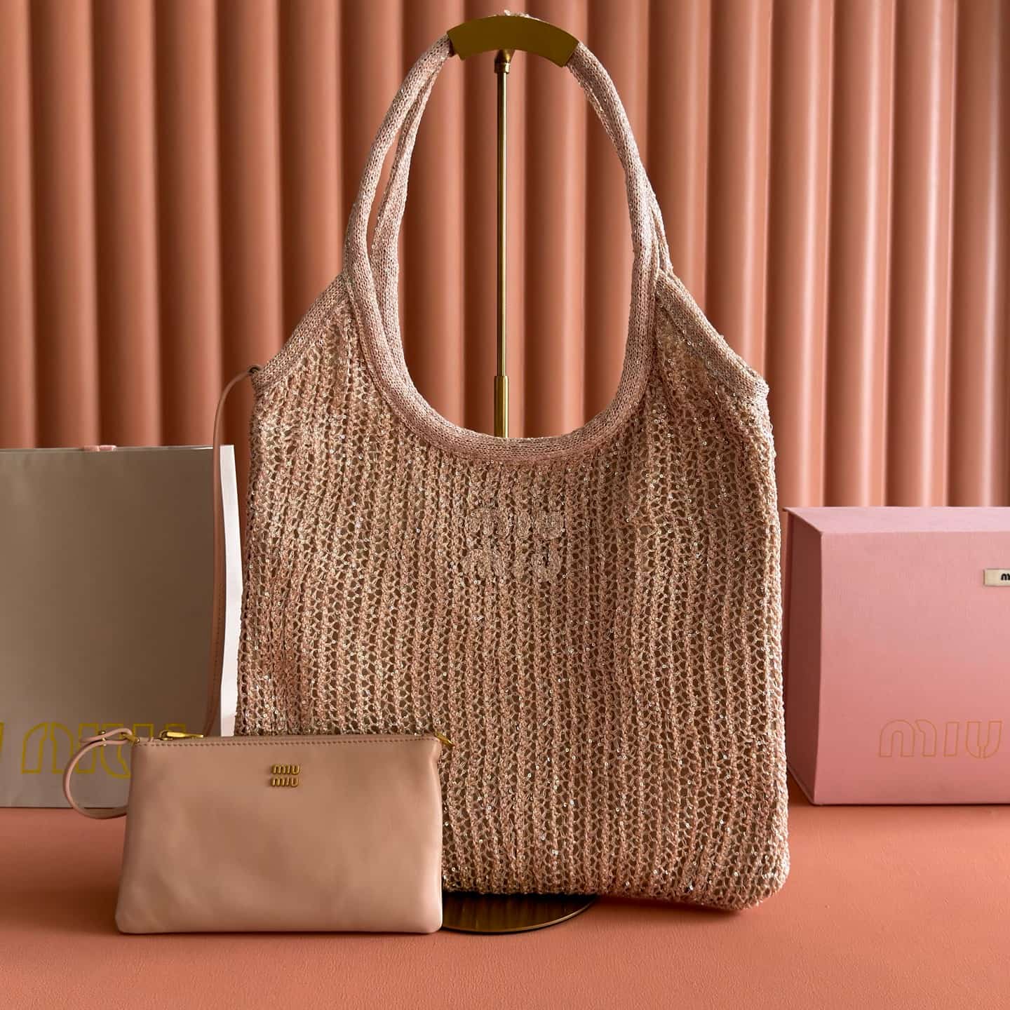 Miu Miu Ivy sequin mesh bag Powder Pink 5BG231 TOP