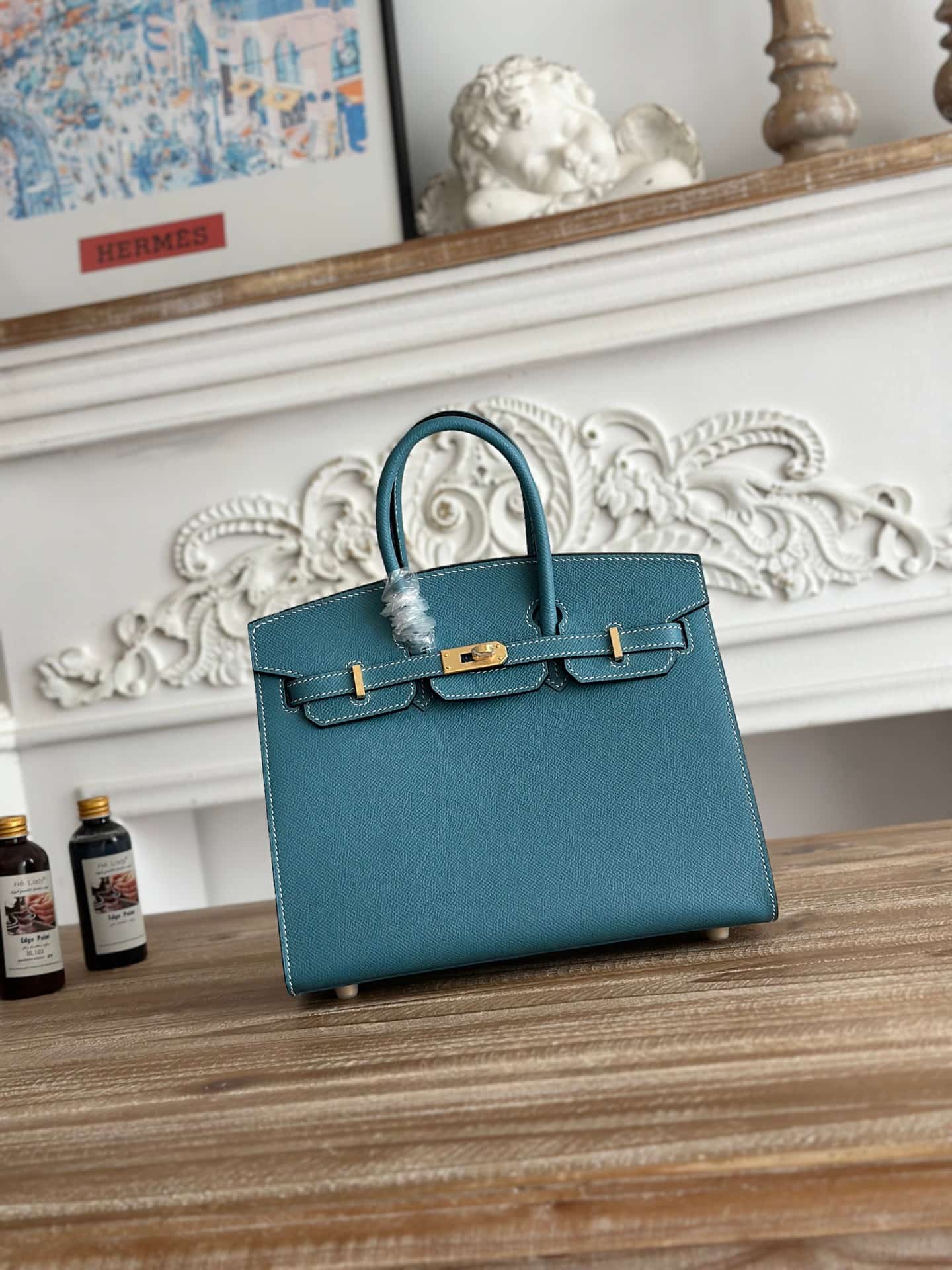 Hermes Birkin Sellier Bag 25/30cm Epsom Leather WAX Bleu Jean Gold-Metal High