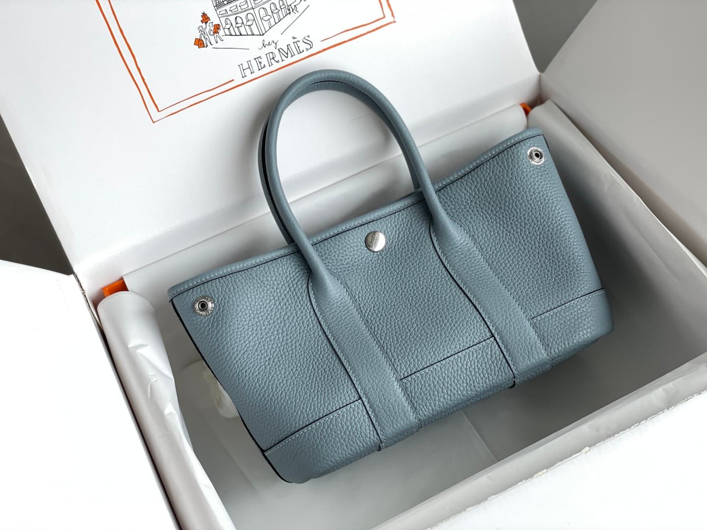 Hermes Garden Party 23 bag in Blue Lin Togo Leather WAX High