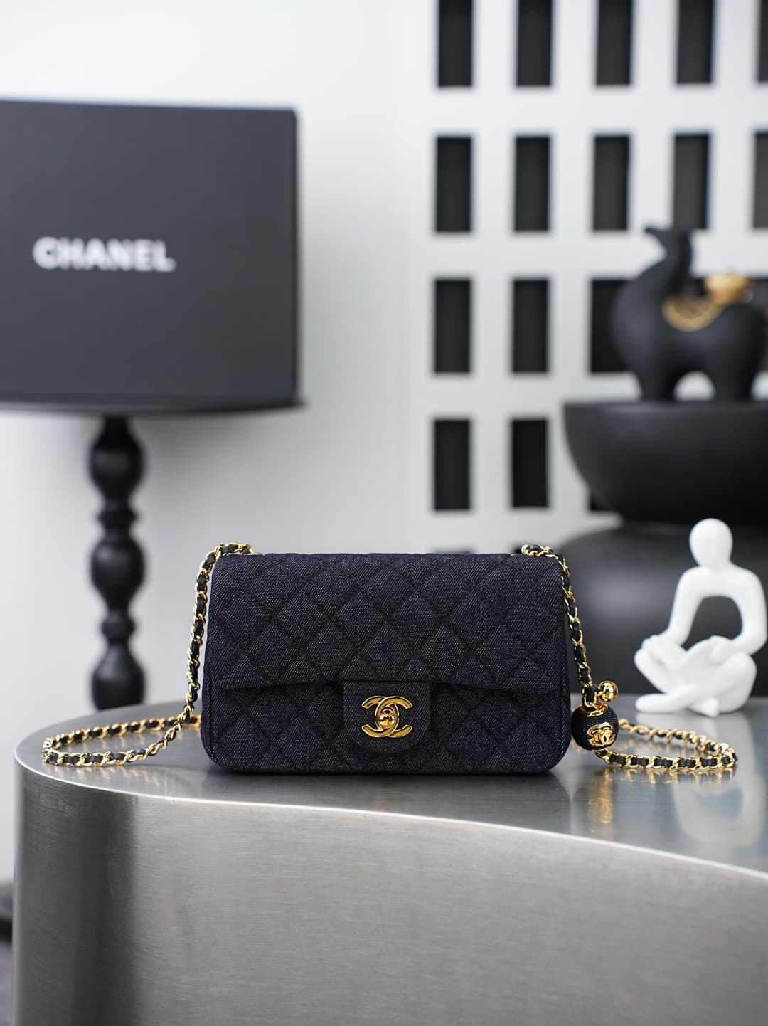 MINI FLAP BAG Denim & Gold-Tone Metal Dark Black AS1787 A
