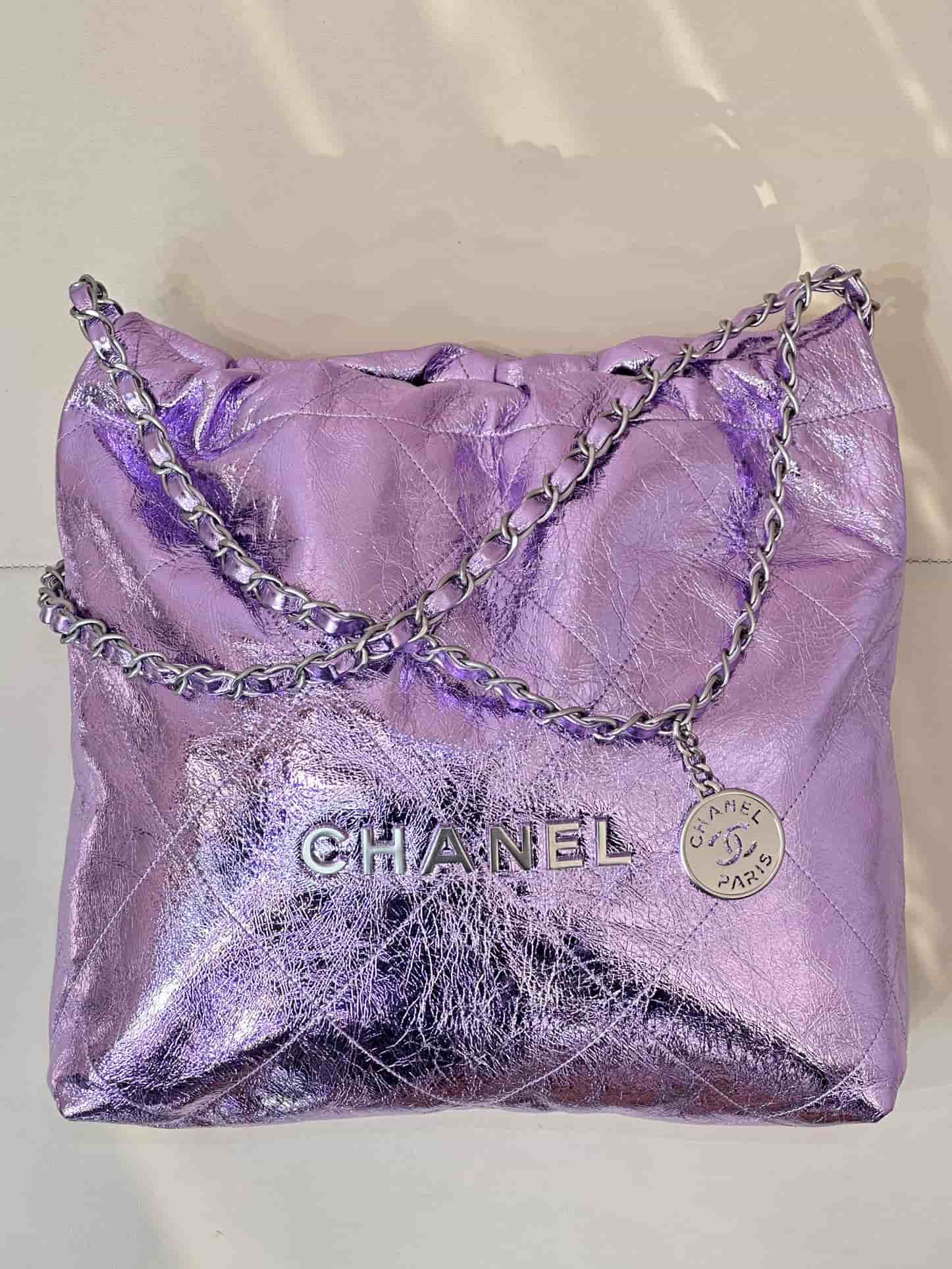 Chanel 22 Small handbag Metallic Calfskin & silver-tone metal AS3260 lilac TOP
