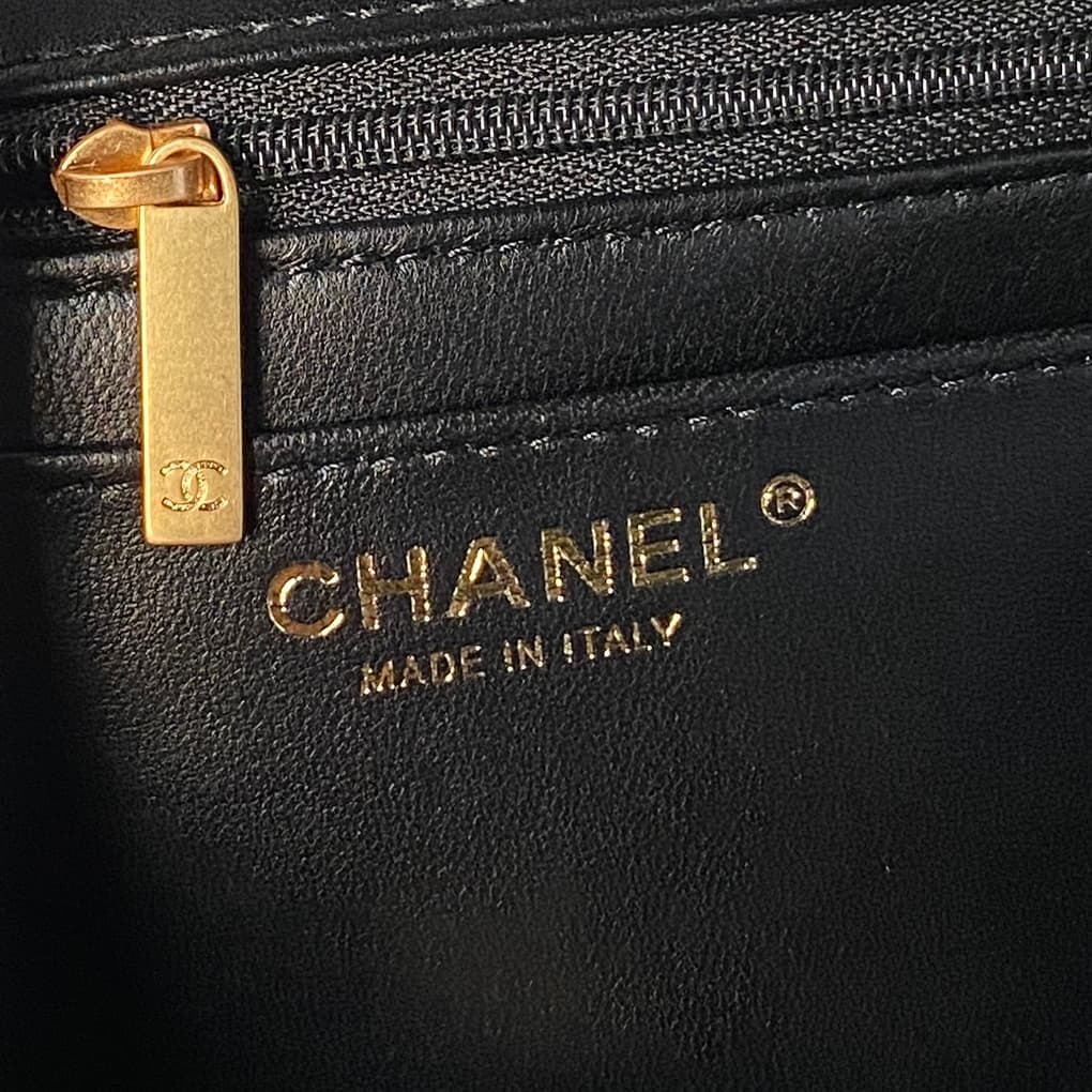 Chanel Small Flap Bag with Top Handle Lambskin& Gold-tone Metal Black AS5814 A