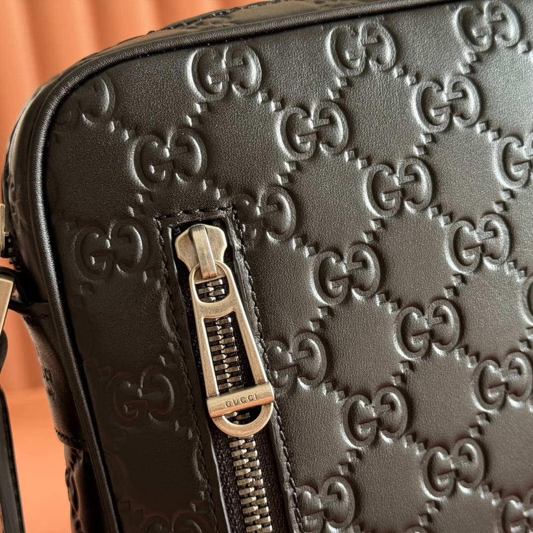 Gucci GG Emblem small crossbody bag Black embossed GG smooth leather 850238 High