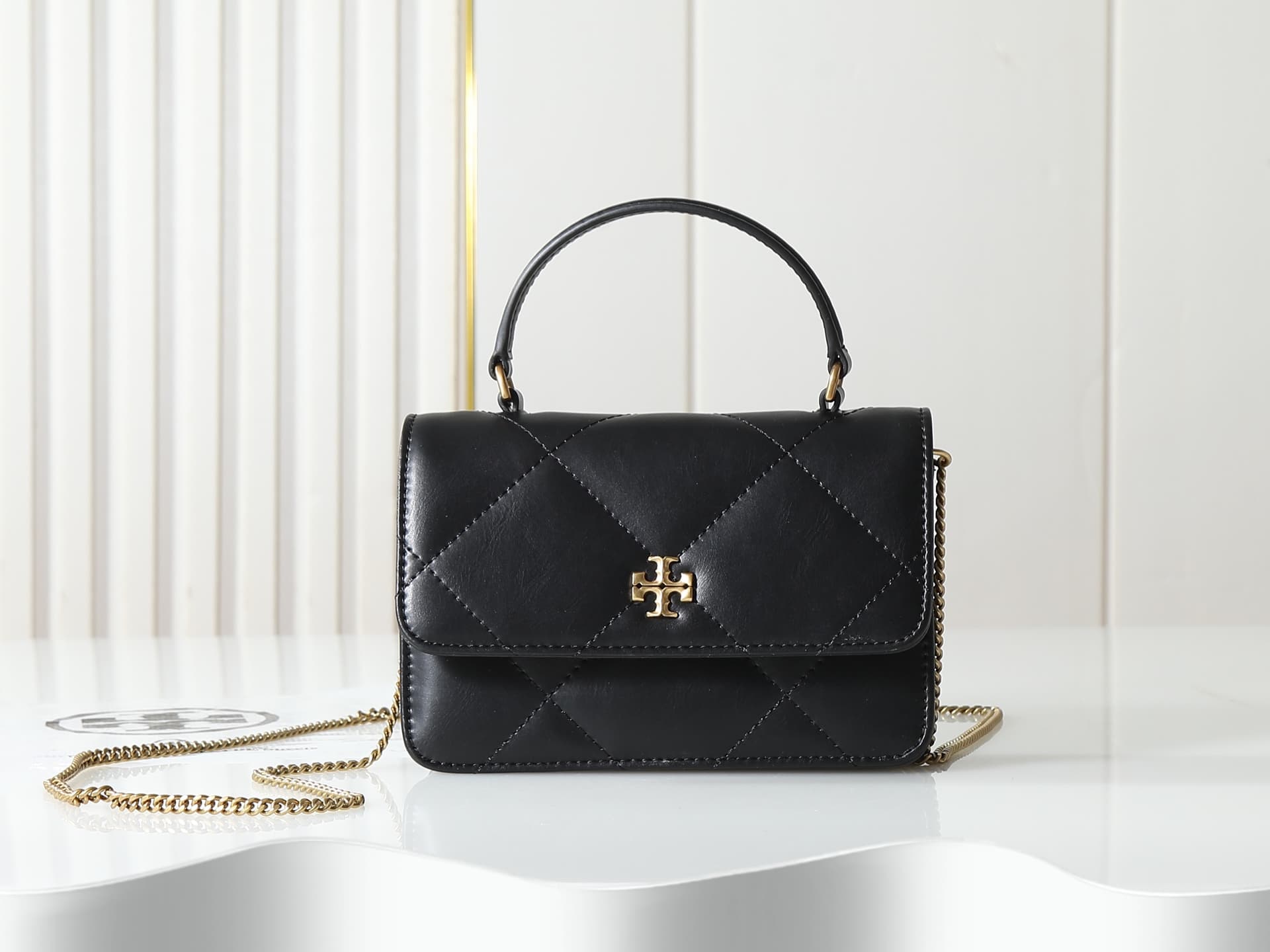 Tory Burch Mini Kira Diamond Quilt Top-Handle Crossbody bag balck high