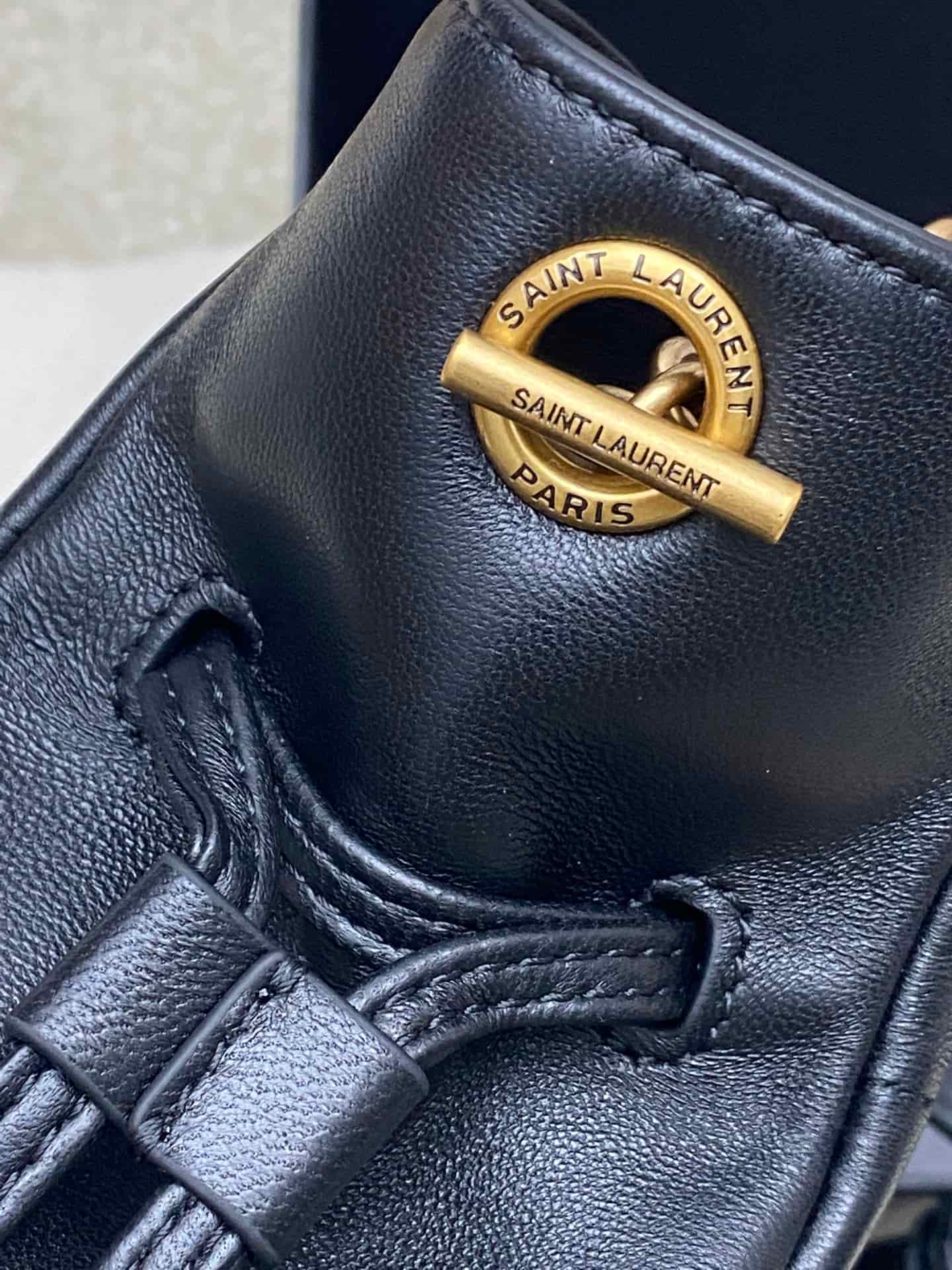 Saint Laurent Jamie Mini Leather Bucket Bag Black Lambskin 859174 High