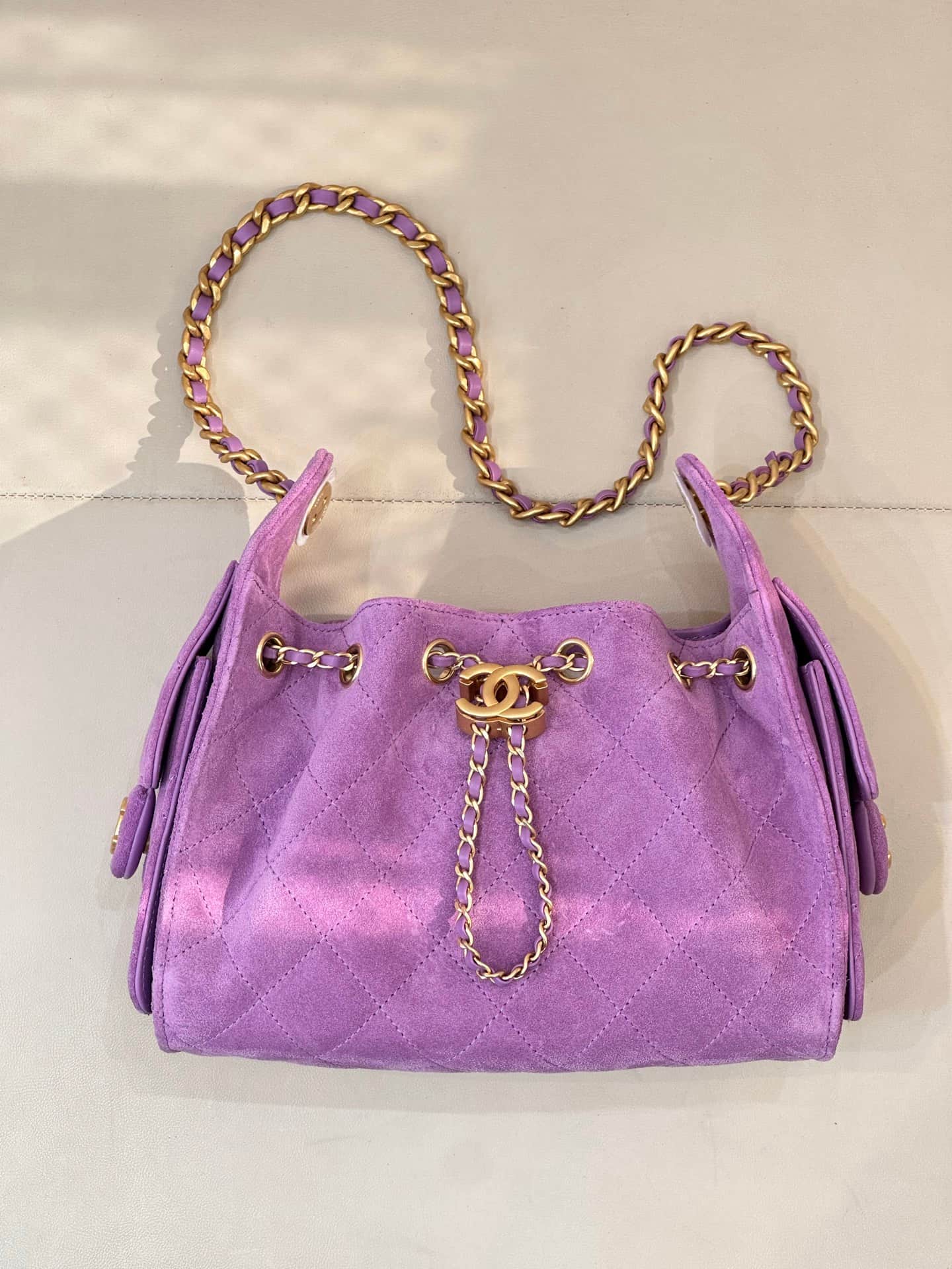CHANEL 25 Mini Handbag AS5631 Suede &Gold-tone Metal Purple TOP