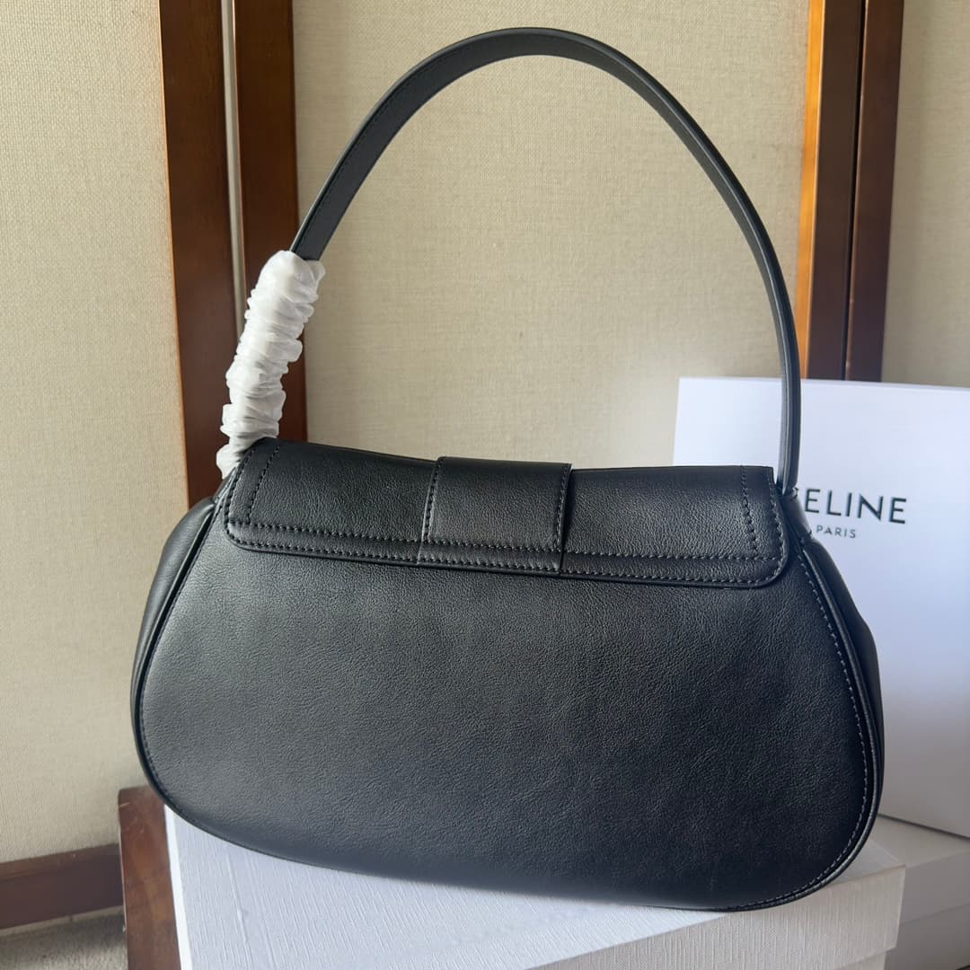 Celine Polly Medium Leather Shoulder Bag Black High