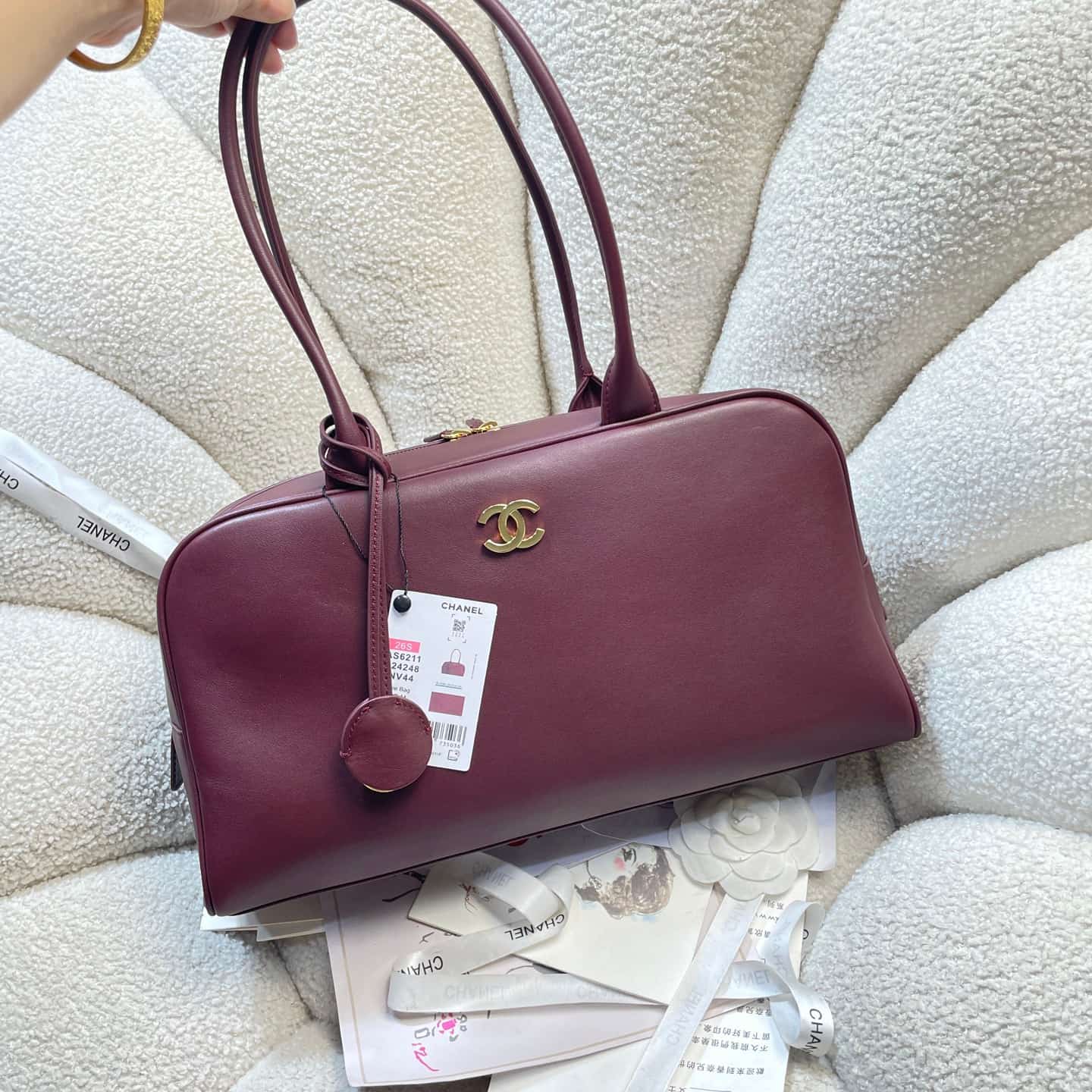 Chanel Maxi Bowling Bag Calfskin & Gold-Tone Metal Claret AS6211 A