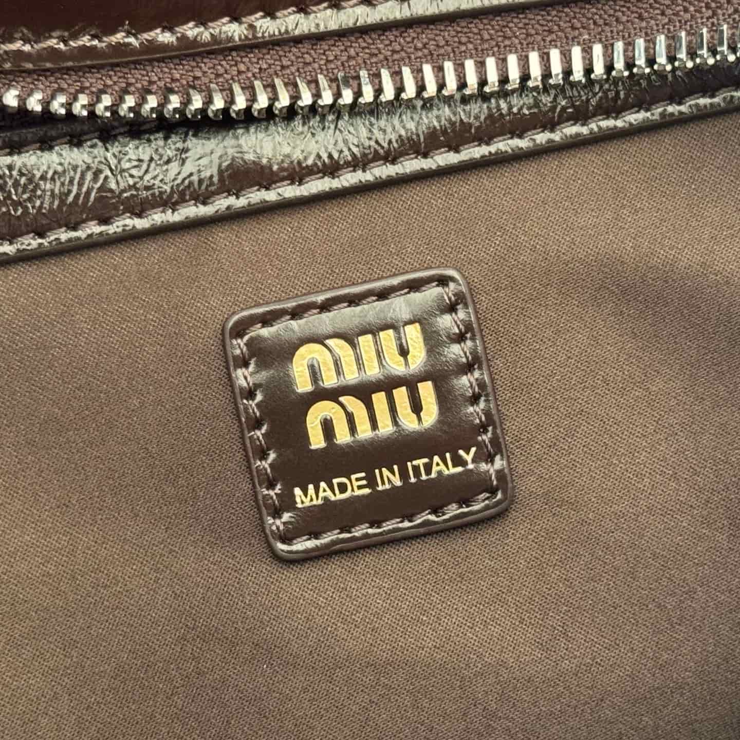 Miu Miu Shiny leather top-handle bag Briarwood Calfskin 5BA327 TOP