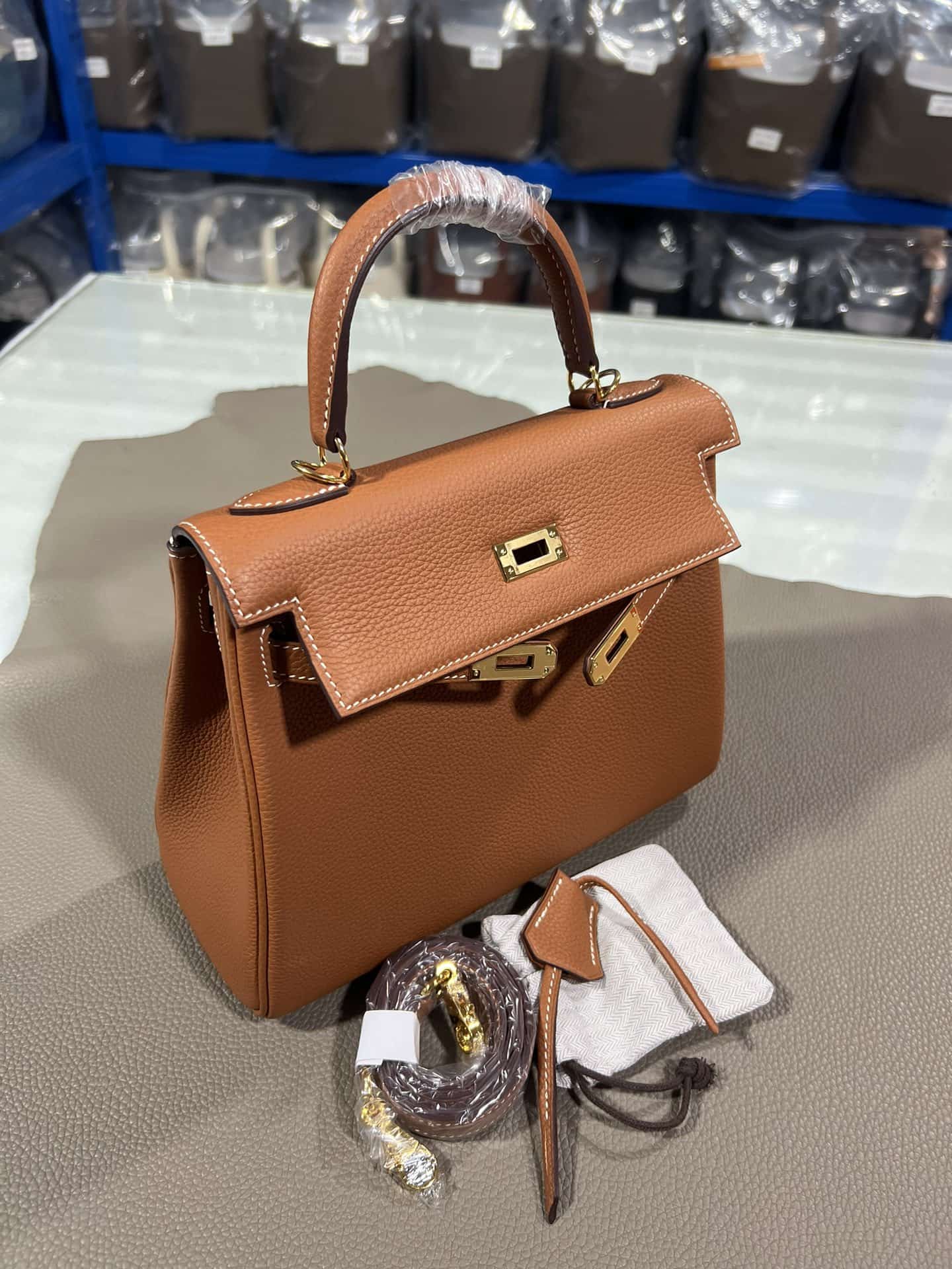 Hermes Kelly 25/28/32cm Retourne Bag Togo Leather In Gold WAX High