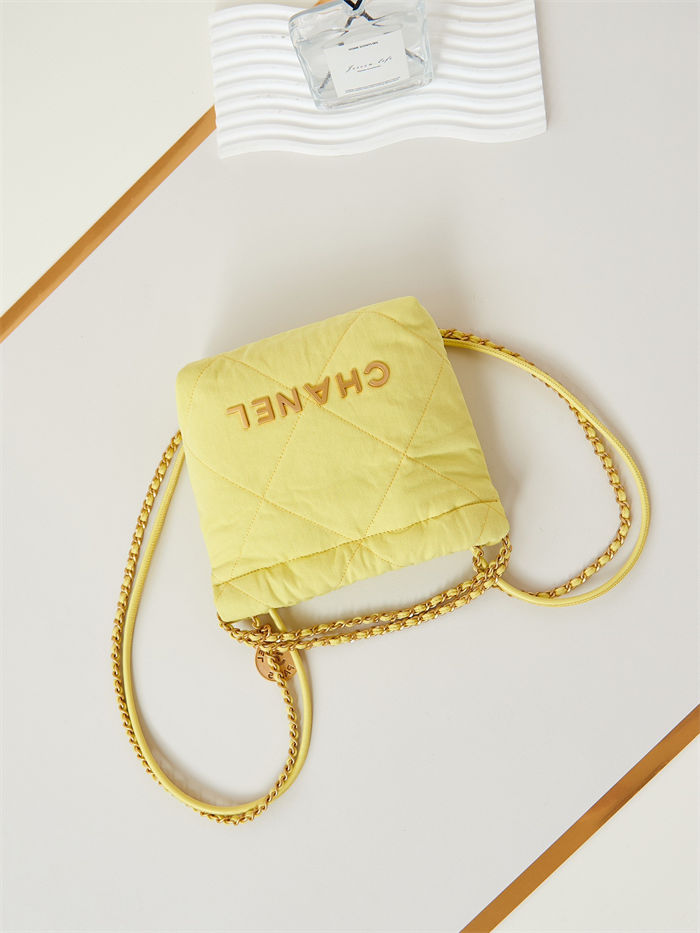 Chanel 22 MINI HANDBAG Canvas & Gold-Tone Metal Yellow AS3980 A
