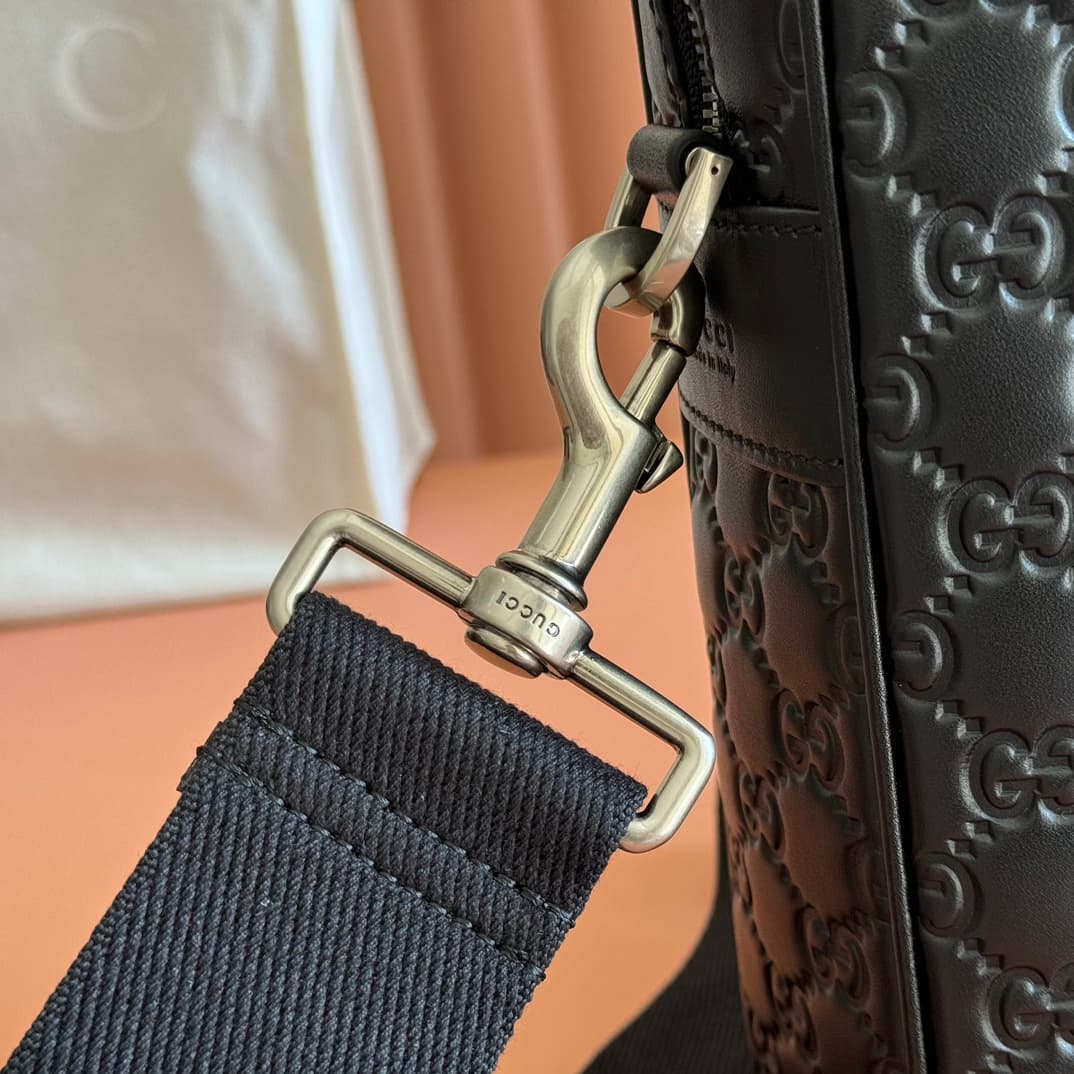 Gucci GG Emblem large briefcase Black embossed GG soft leather 850222 High