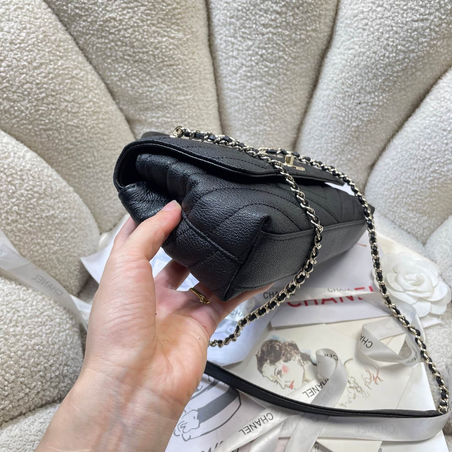 Chanel Maxi Flap Bag with Top Handle Calfskin& Gold-Tone Metal AS6091 Black A
