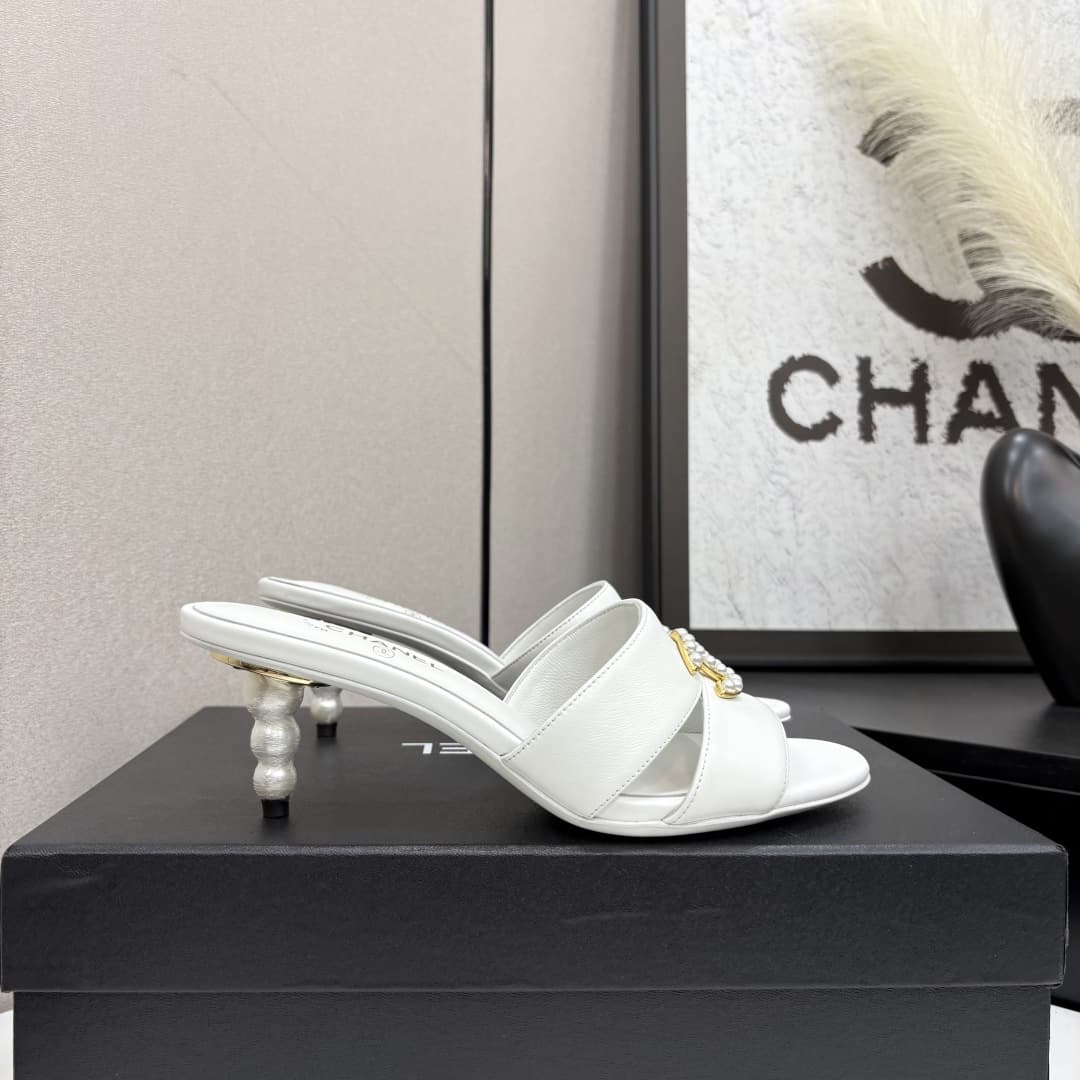 Chanel Patent Lambskin Pearl Mules Shoes Women