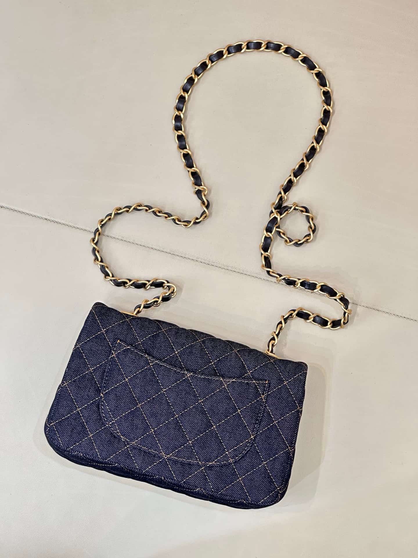 CHANEL Mini Classic Handbag Denim &Gold-tone Metal A69900 Dark Blue TOP