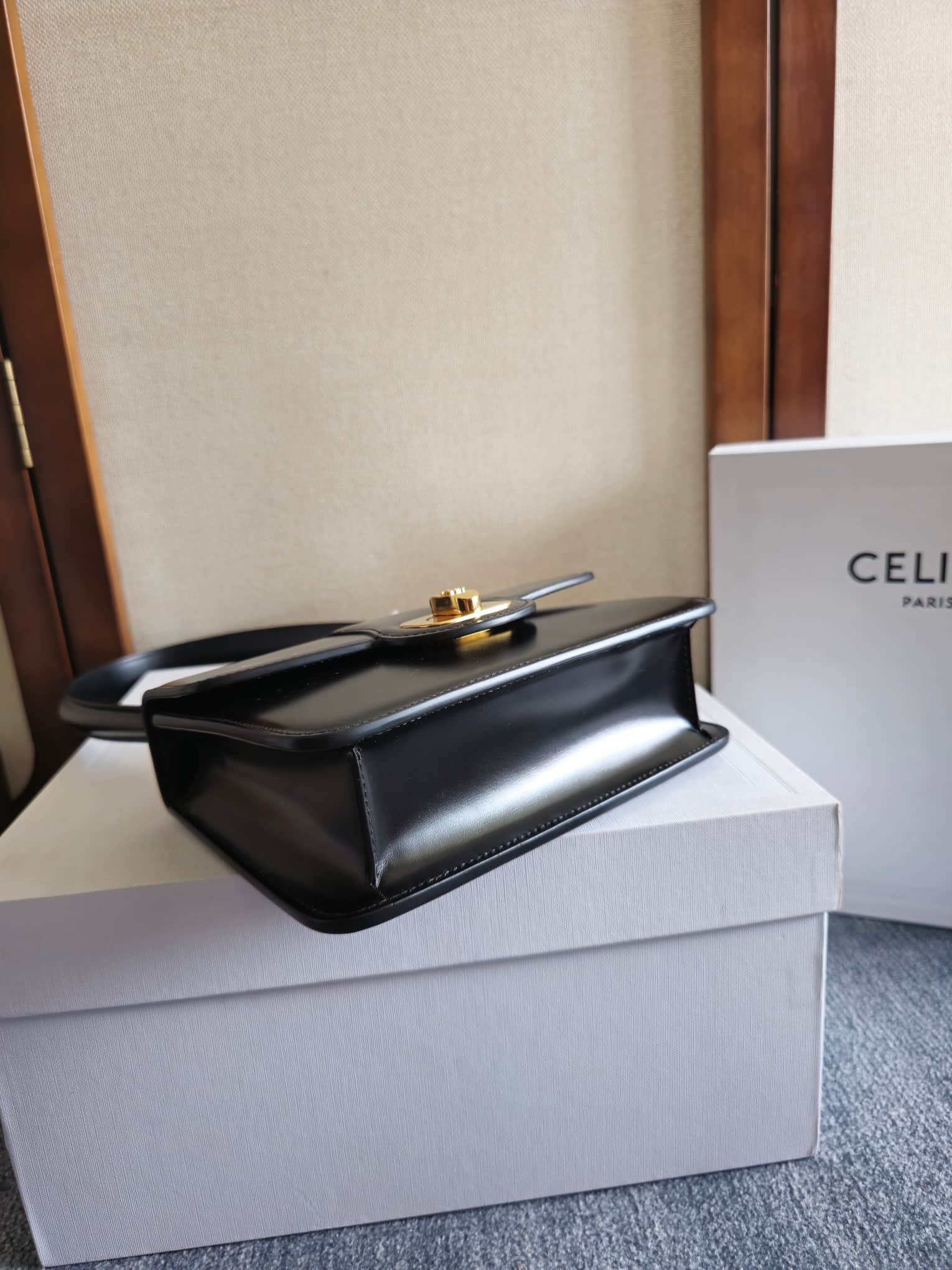 Celine Josephine Teen Bag in Black Patent Calfskin High