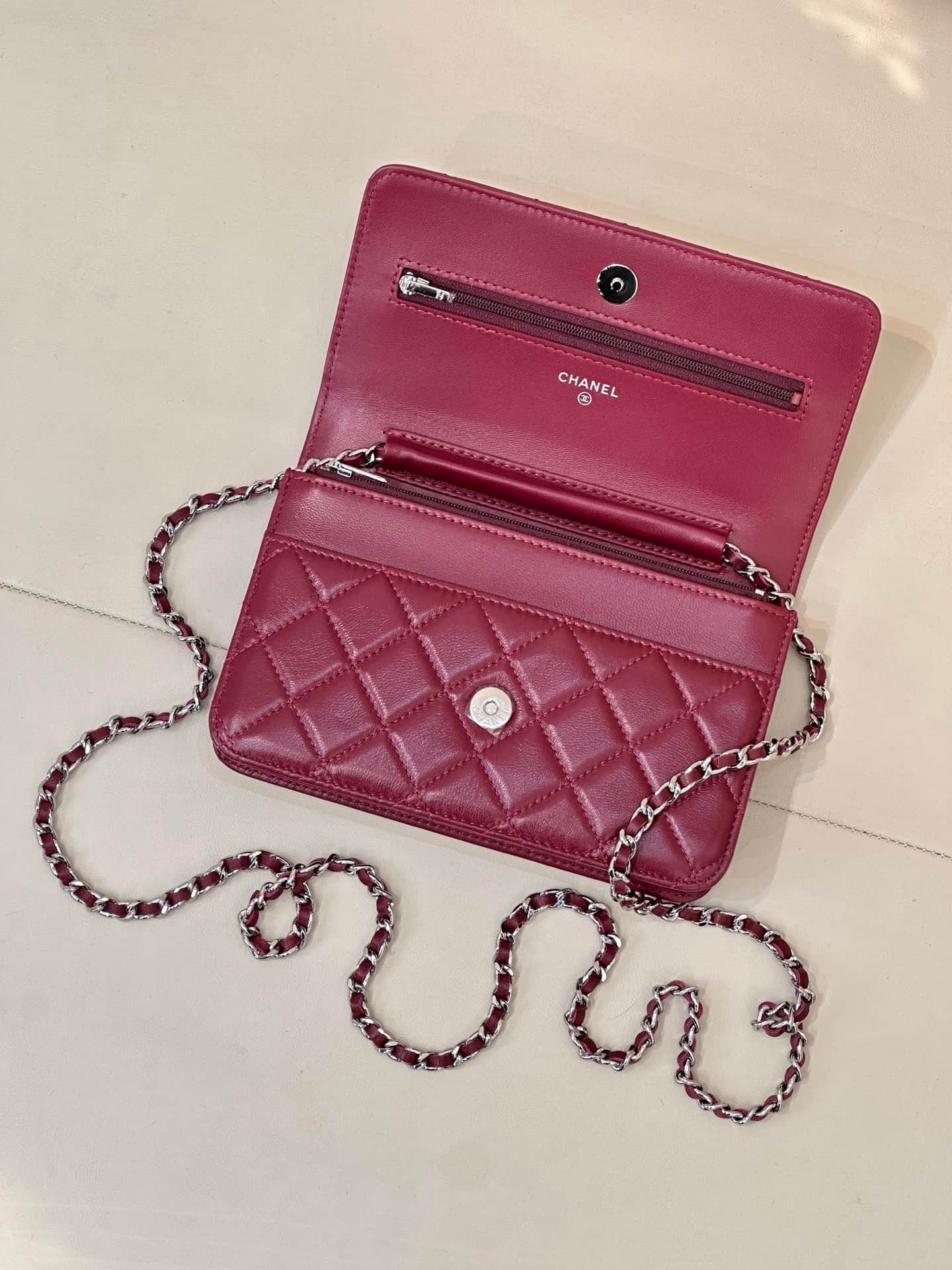 Chanel Wallet on Chain Lambskin& Sliver-tone Metal AP0250 Claret TOP