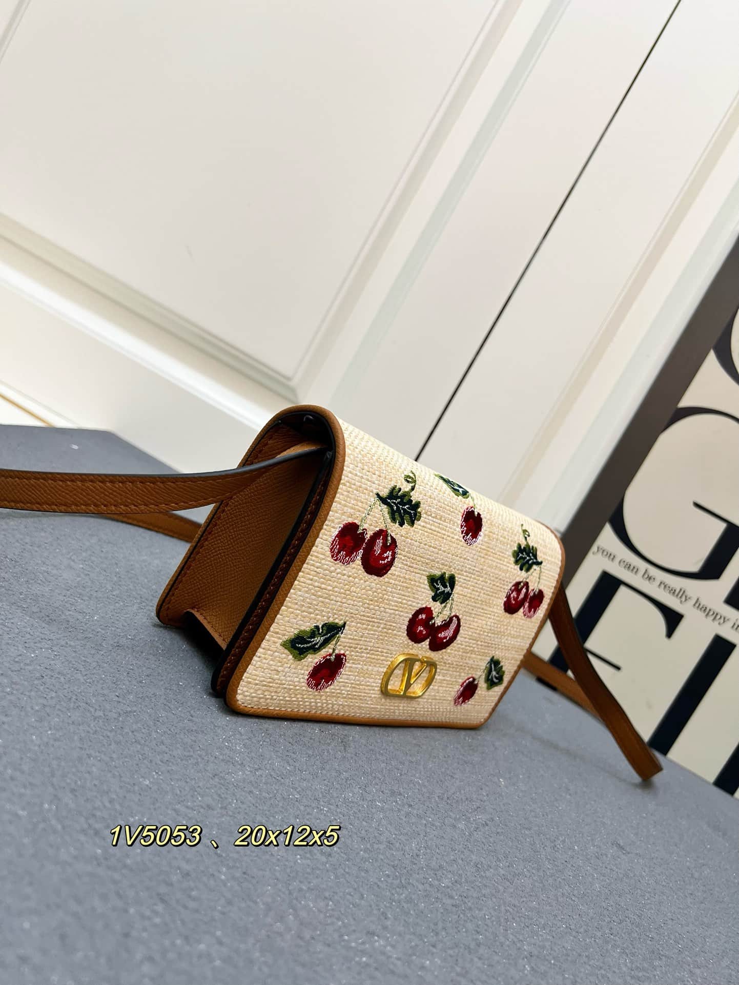 Valentino VLogo Signature Mini Shoulder Bag In Jacquard Raffia With Cherryfic Pattern Mid