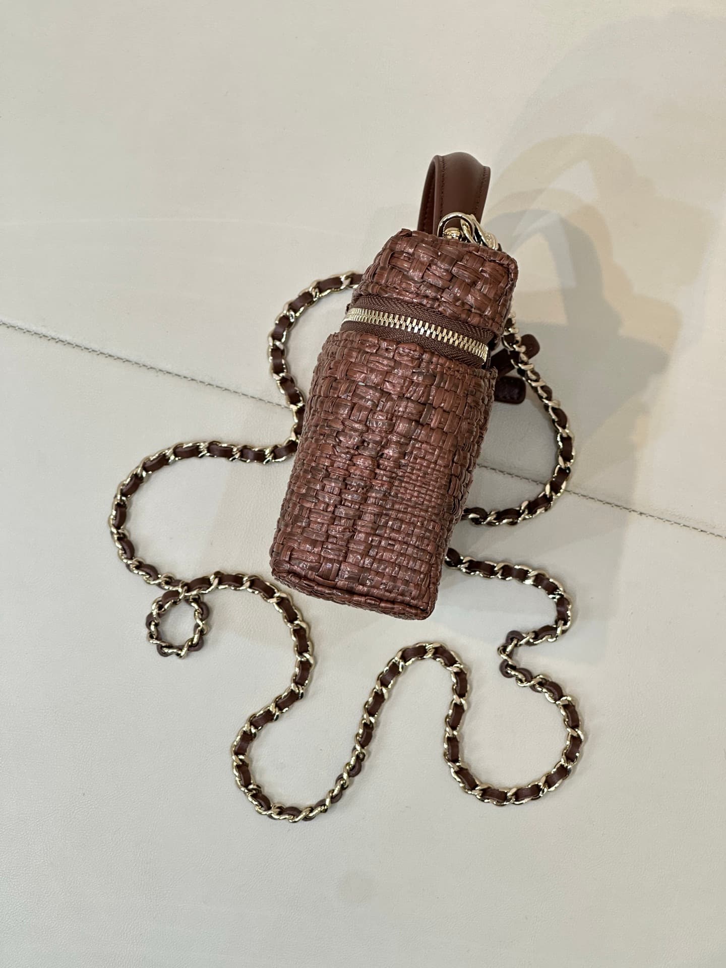 Chanel Classic Vanity with Chain Braided Raffia & Gold-Tone Metal Brown AP4385 TOP