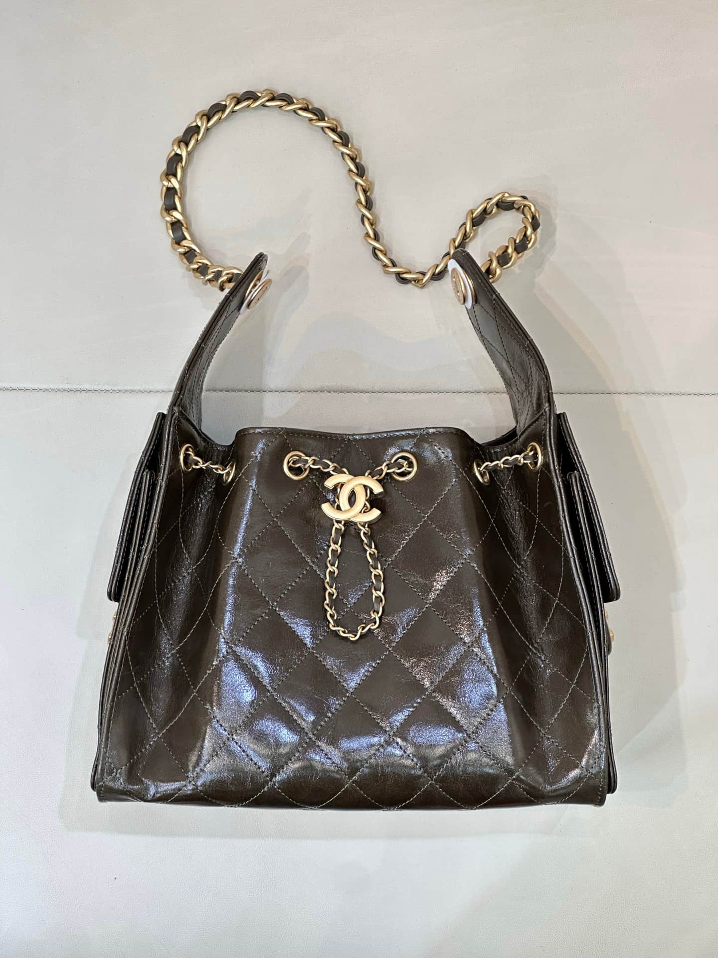 Chanel 25 Small Hobo handbag AS5293 Grained Calfskin & Gold-tone Metal Dark Brown TOP