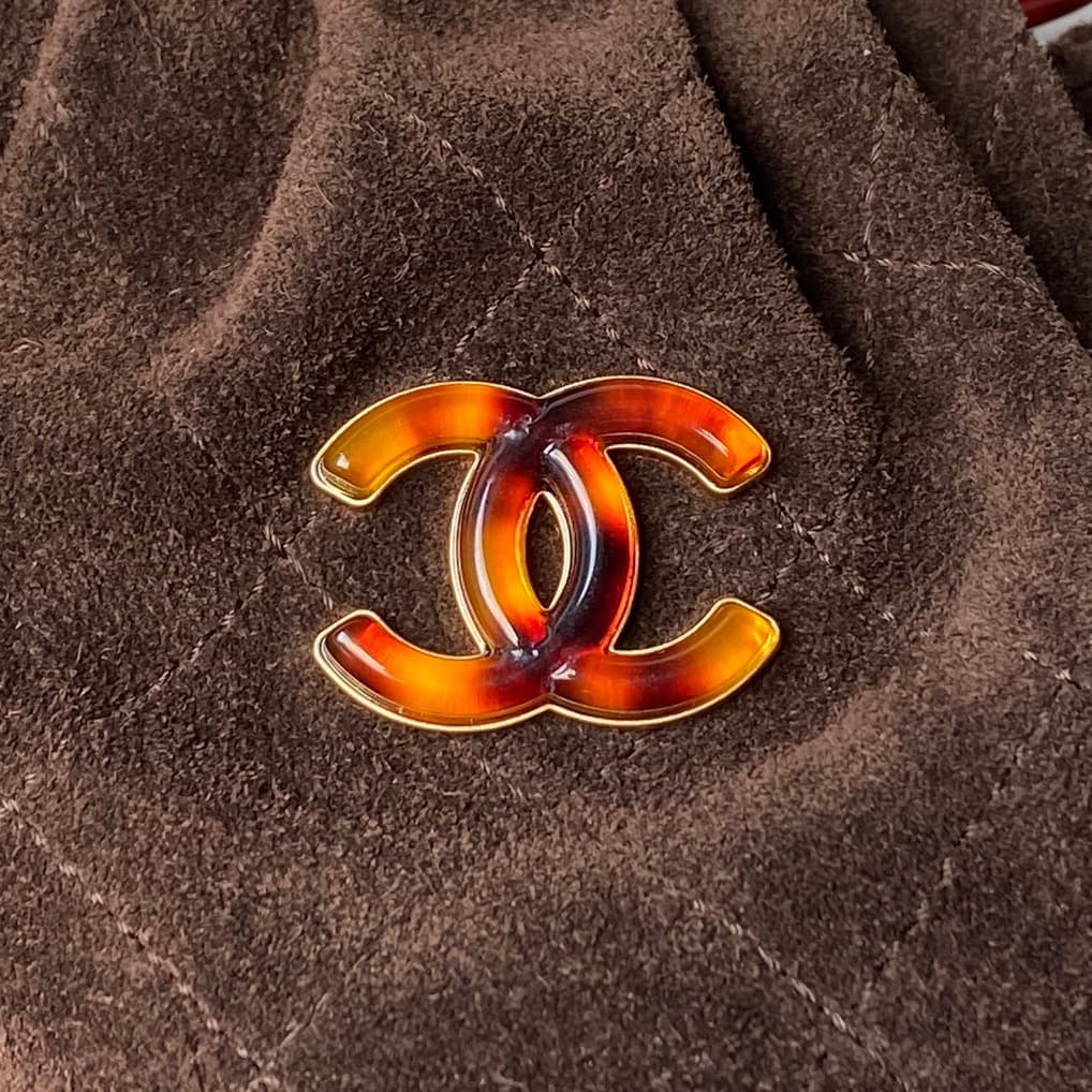 Chanel Small Hobo Bag Suede Calfskin Turtoise-Shell Effect Plexi & Gold-Tone Metal Brown AS6022 High