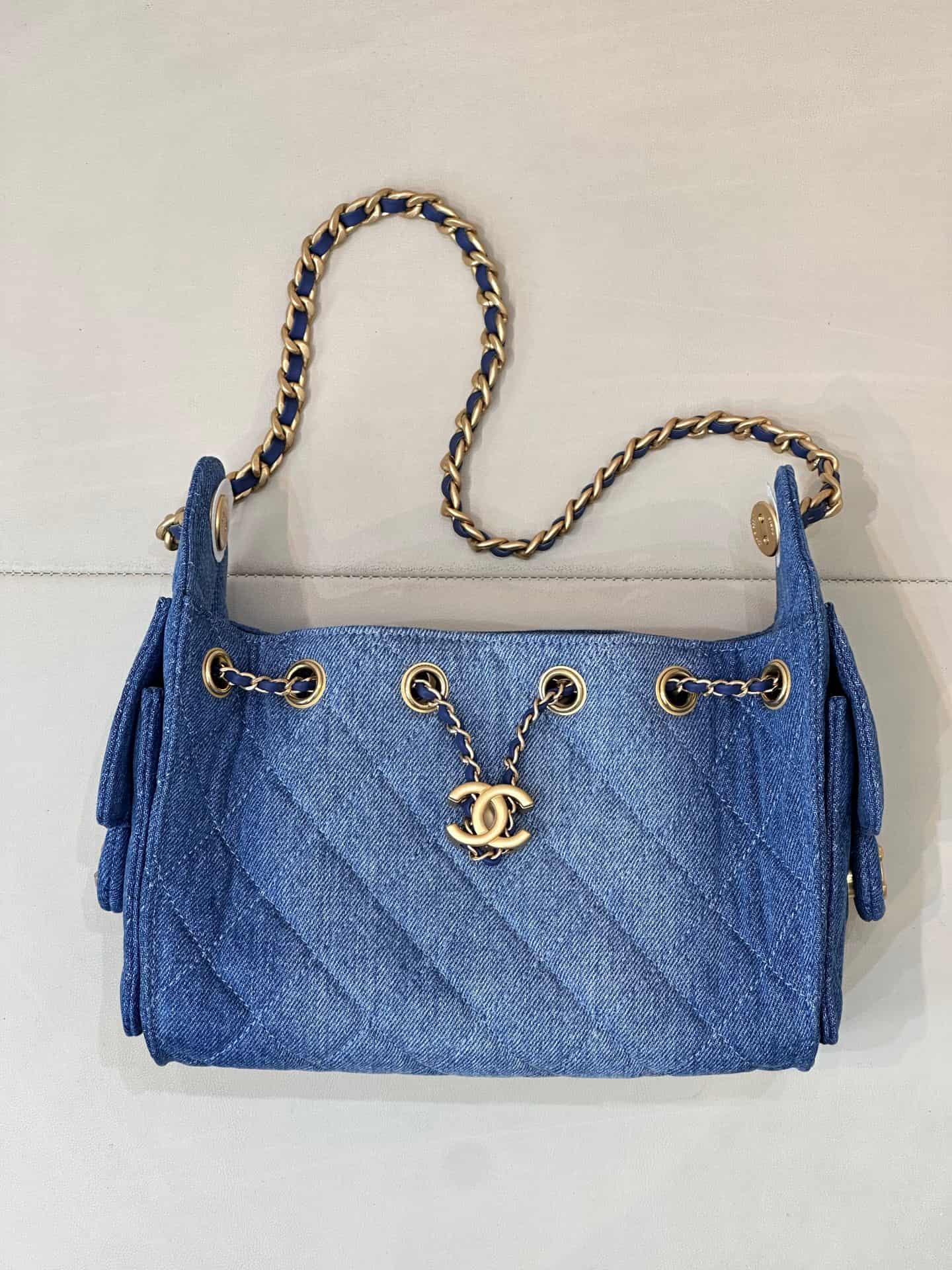 CHANEL 25 Mini Handbag AS5631 Denim &Gold-tone Metal Blue TOP
