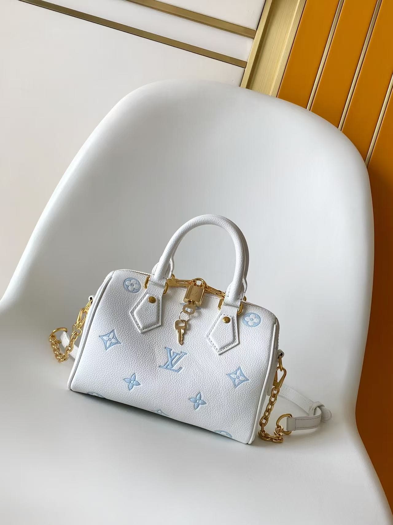 Louis Vuitton Speedy Bandoulière 20 Milky White/Blue Monogram Empreinte Leather M28314 High