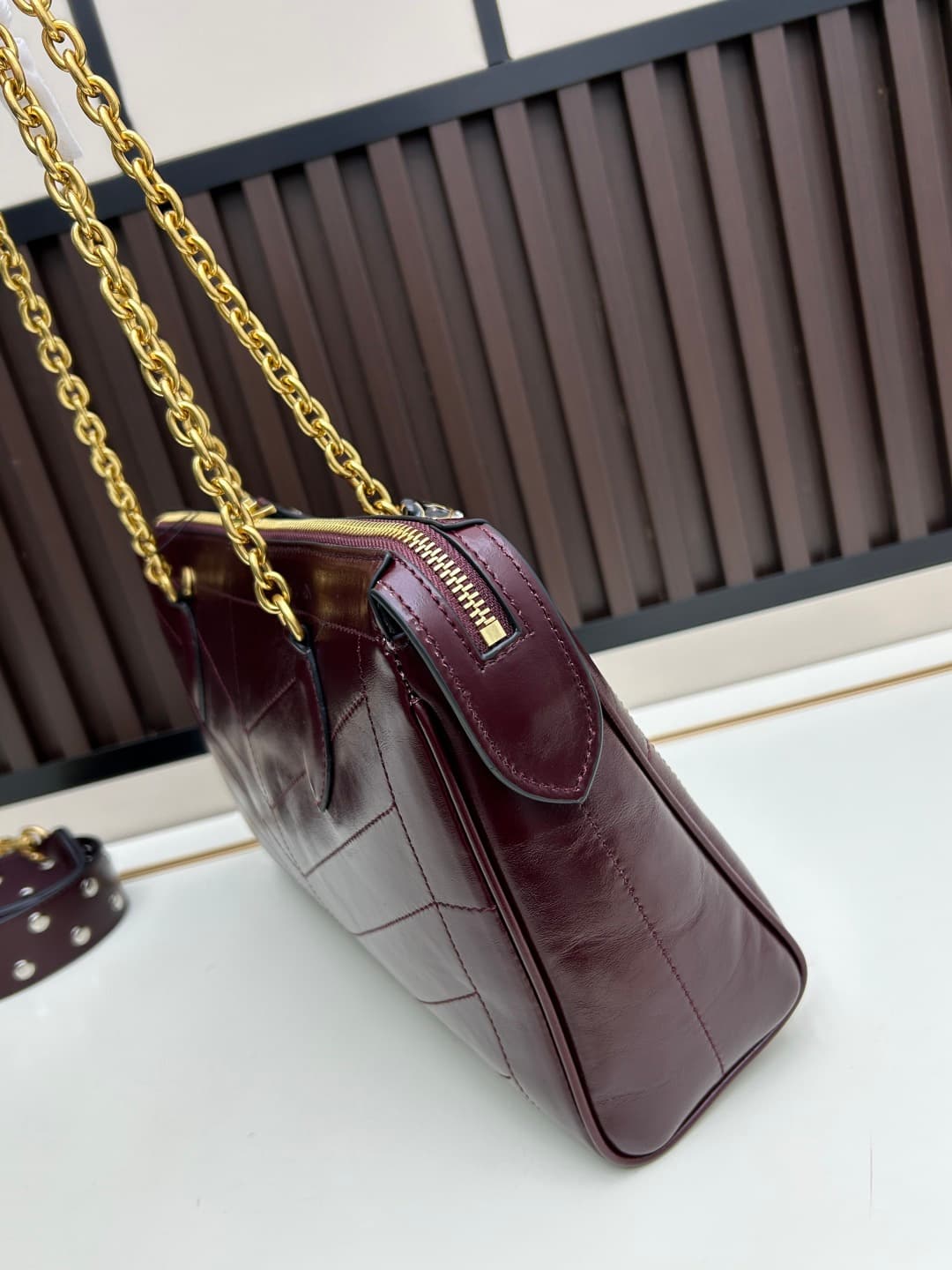 Valentino VLogo Garavani Panthea Shoulder Bag Burgundy Leather Mid