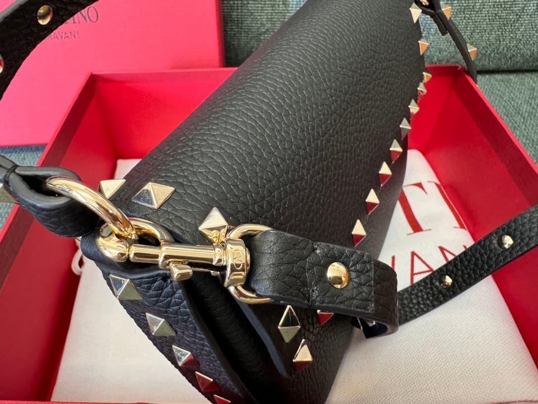 Valentino Garavani Mini Rockstud Grainy Leather Crossbody Bag in Black High