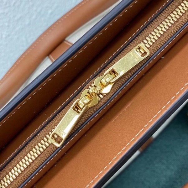 Celine Medium Cabas De France Bag In Textile And Tan Calfskin High