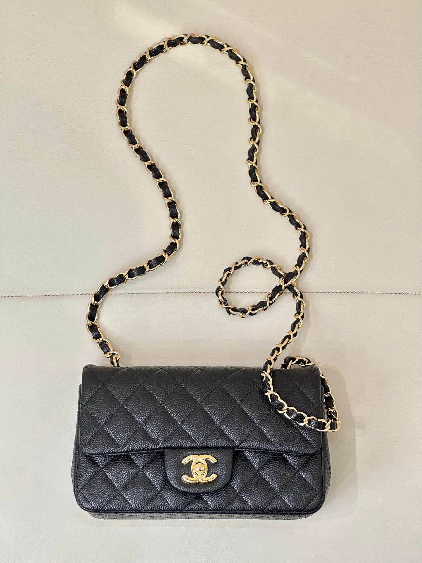 CHANEL Mini Classic Handbag Grained Calfskin & Gold-tone Metal A69900 Black TOP