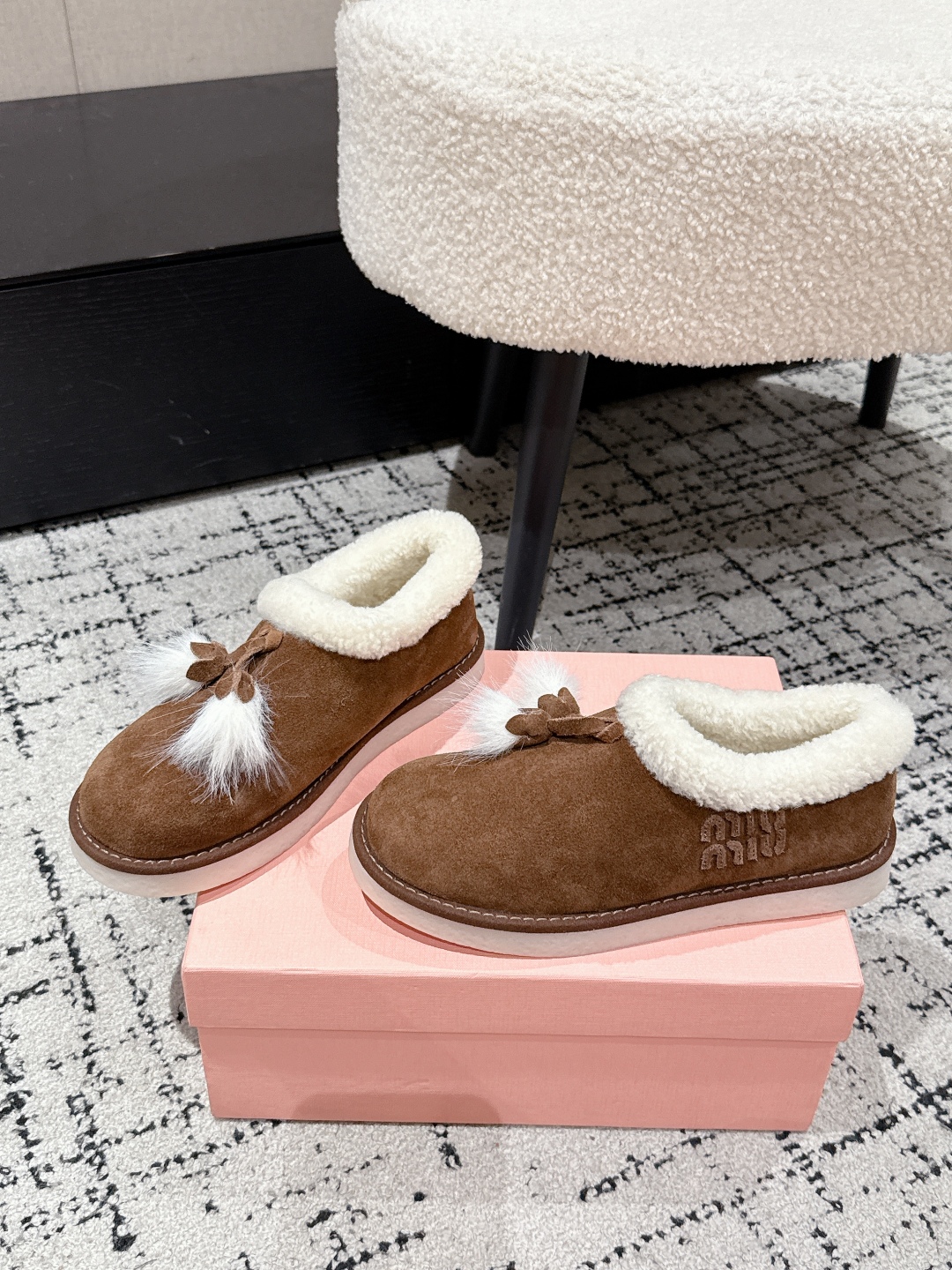 Miu Miu Suede Shearling-Lined Booties with Fur Tassels Women
